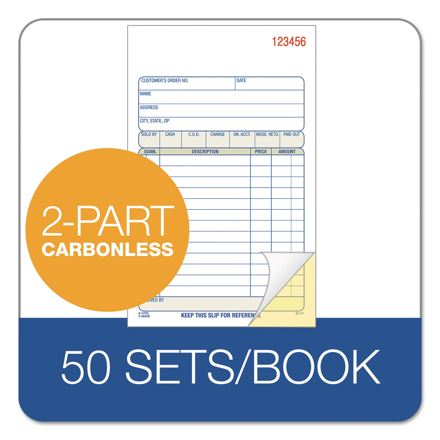 Adams® Multipart Sales Order Pad, 12 Lines, Two-Part Carbonless, 4.19 x 6.69, 50 Forms Total