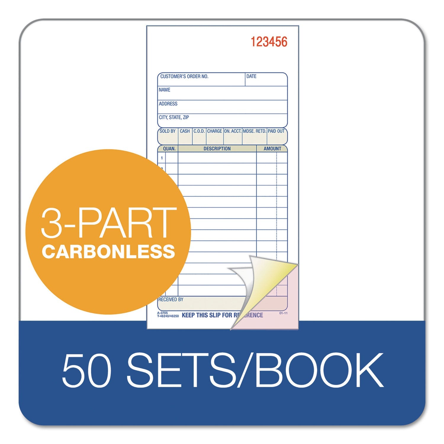 Adams® Multipart Sales Order Pad, Three-Part Carbonless, 3.25 x 7.13, 50 Forms Total