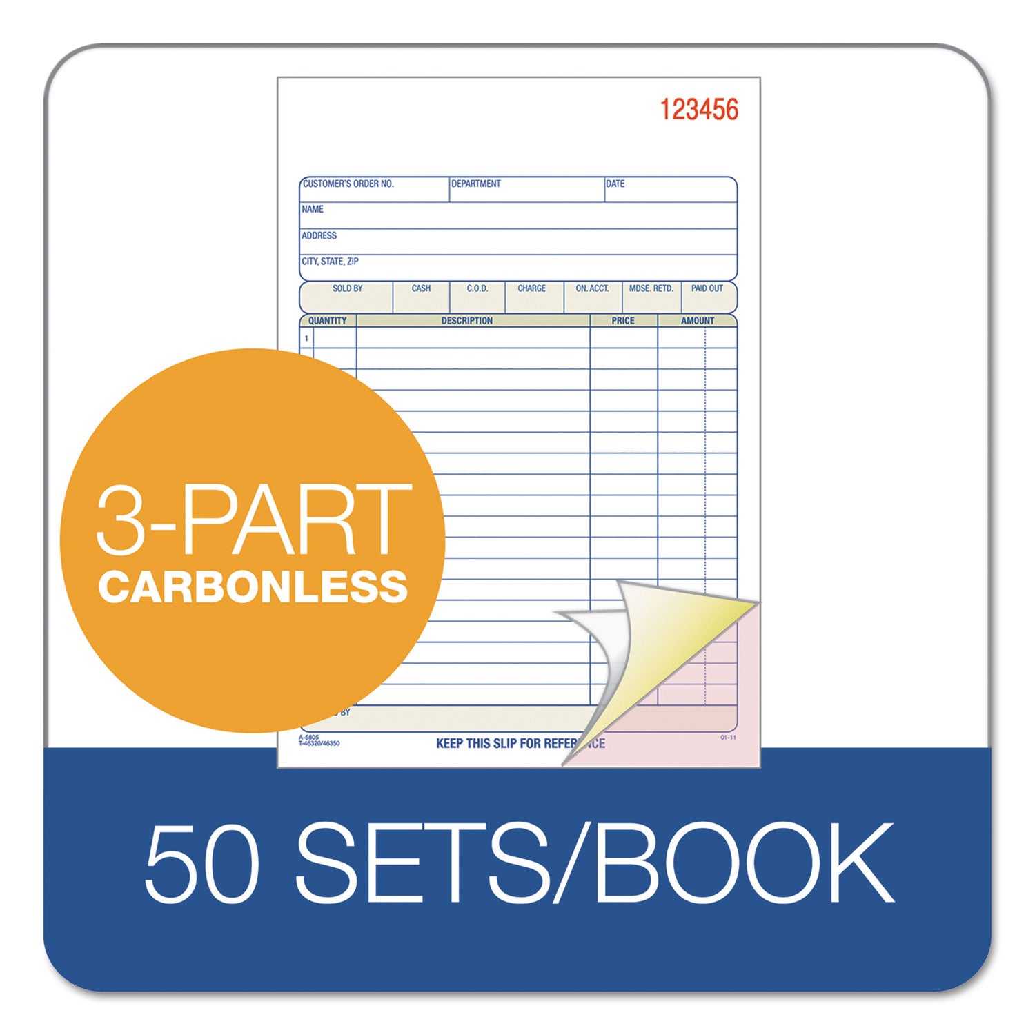 Adams® Multipart Sales Order Pad, Three-Part Carbonless, 5.56 x 7.94, 50 Forms Total