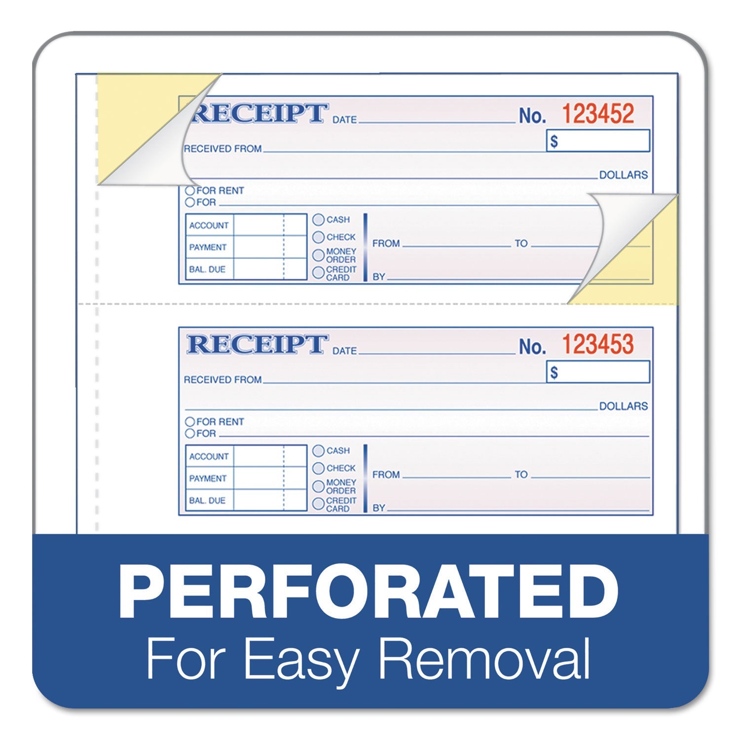 Adams® Multipart Money/Rent Receipt Book, Casebound (Hard Cover), Three-Part Carbonless, 7 x 2.75, 4 Forms/Sheet, 200 Forms Total