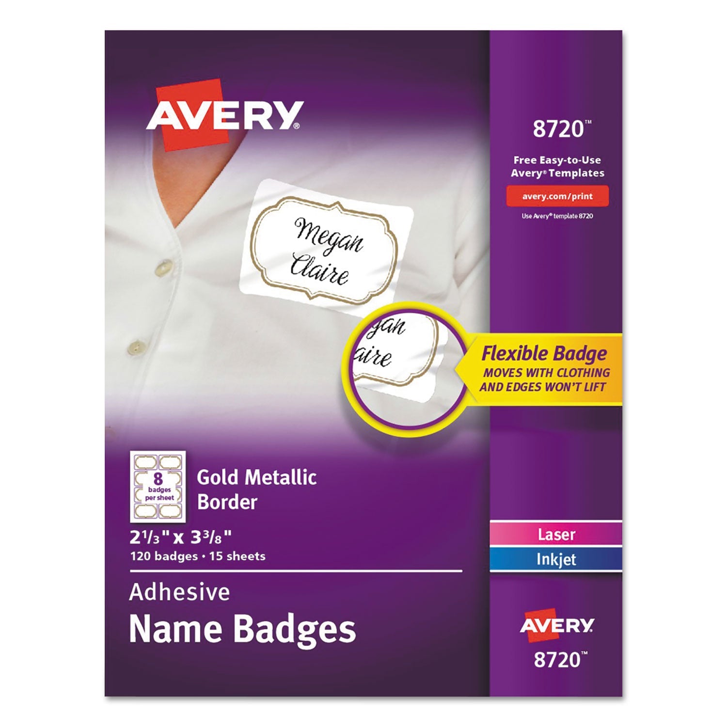 Flexible Adhesive Name Badges | Gold Border | 120-Pk