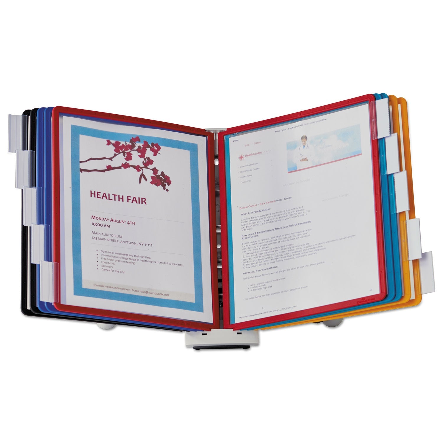 Durable® SHERPA Desk Reference System, 10 Panels, 10 x 5.63 x 13.88, Assorted Borders