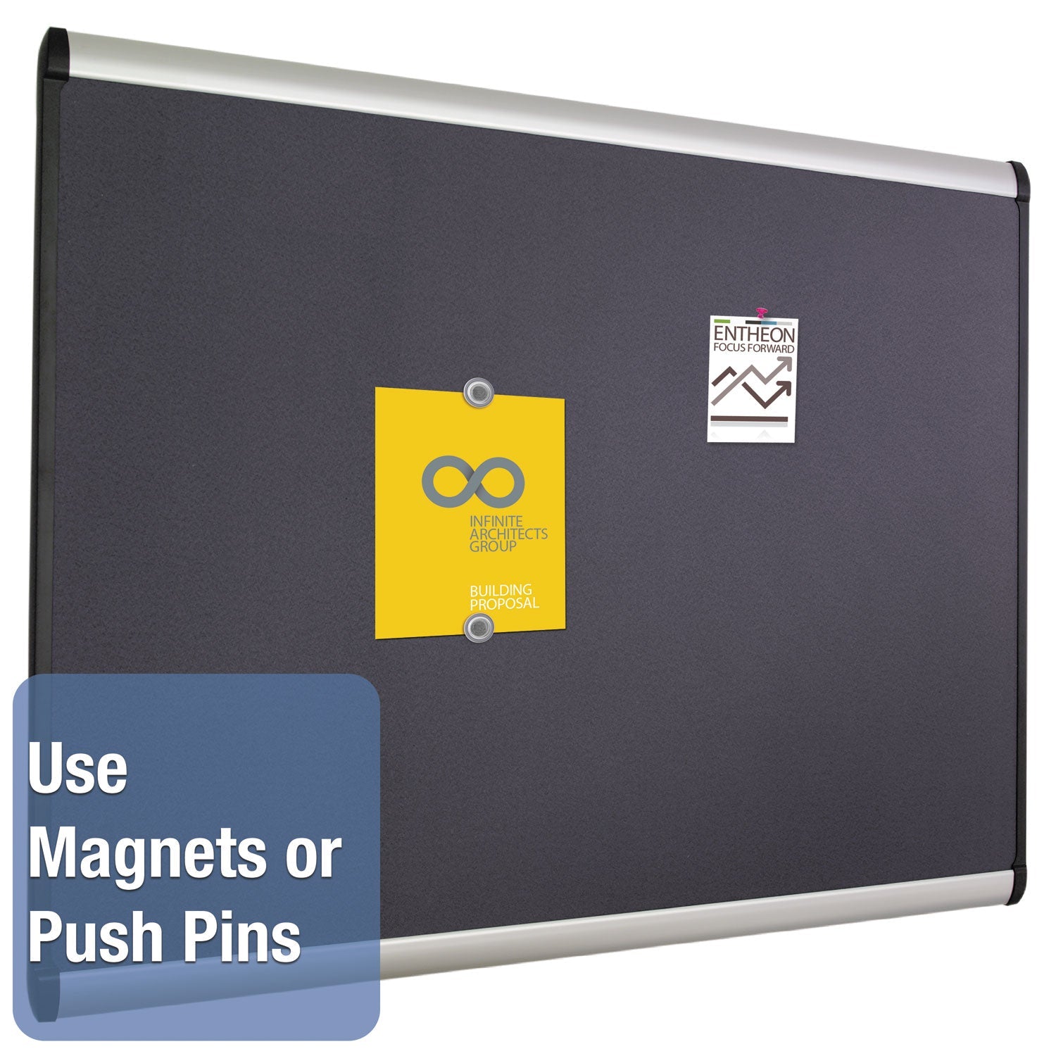 Quartet® Prestige Plus Magnetic Fabric Bulletin Boards, 72" x 48", Gray Surface, Satin Aluminum Frame