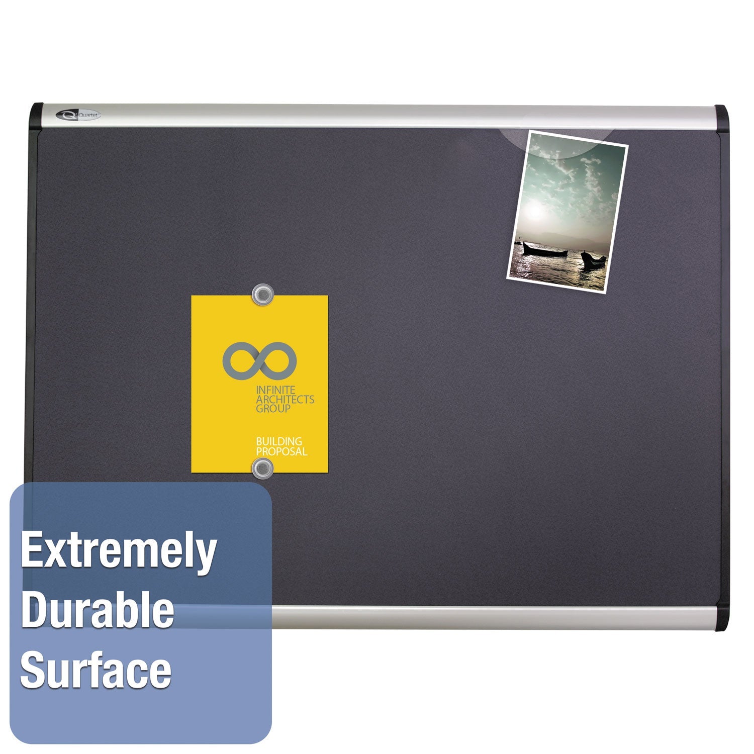 Quartet® Prestige Plus Magnetic Fabric Bulletin Boards, 72" x 48", Gray Surface, Satin Aluminum Frame