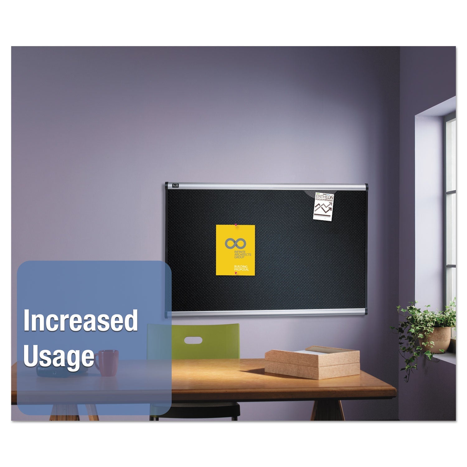 Quartet® Prestige Black Embossed Foam Bulletin Board, 36" x 24", Black Surface, Silver Aluminum/Plastic Frame