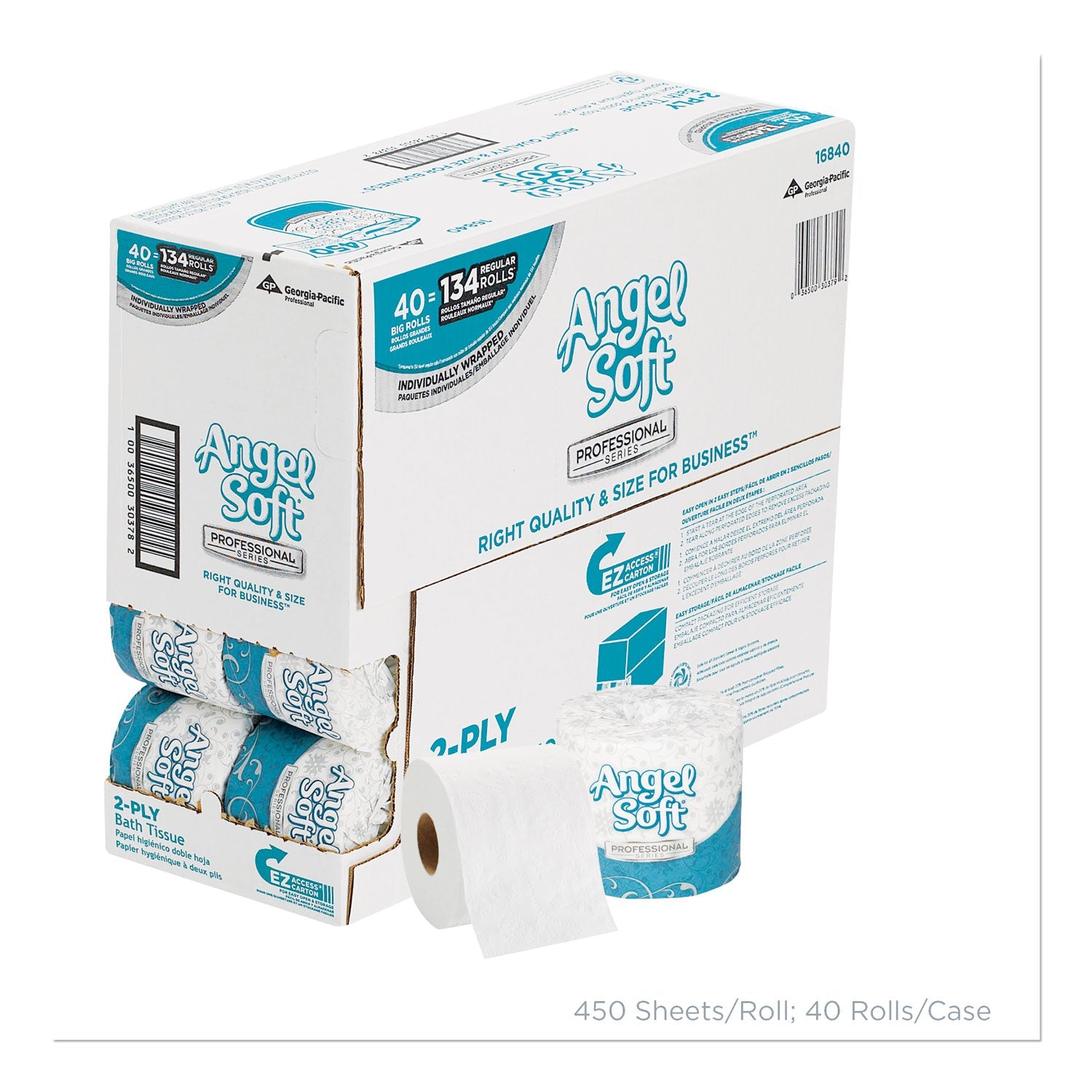 Georgia Pacific® Professional Angel Soft Ps Premium Bathroom Tissue, Septic Safe, 2-Ply, White, 450 Sheets/roll, 40 Rolls/carton