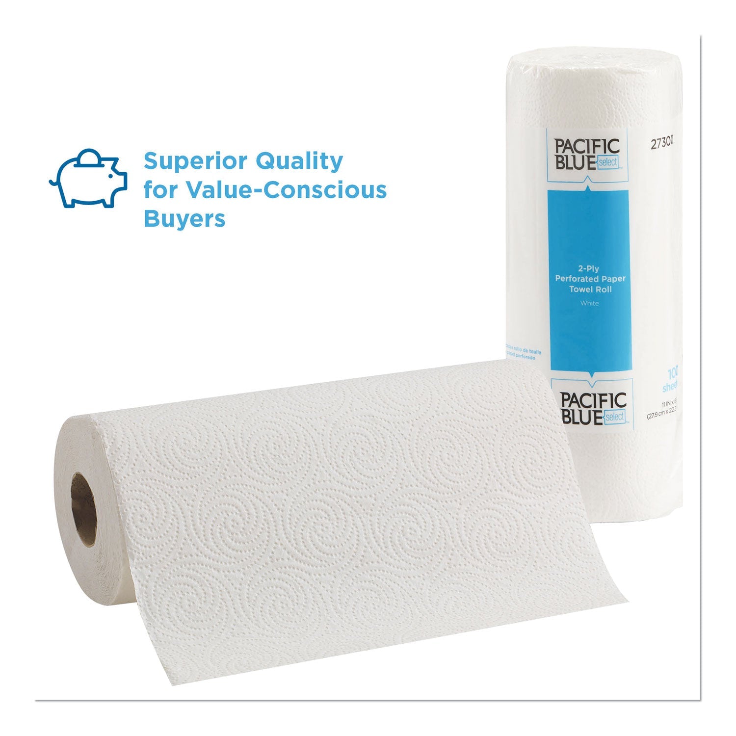 Georgia Pacific® Professional Pacific Blue Select Two-Ply Perforated Paper Kitchen Roll Towels, 2-Ply, 11 x 8.8, White, 100/Roll, 30 Rolls/Carton
