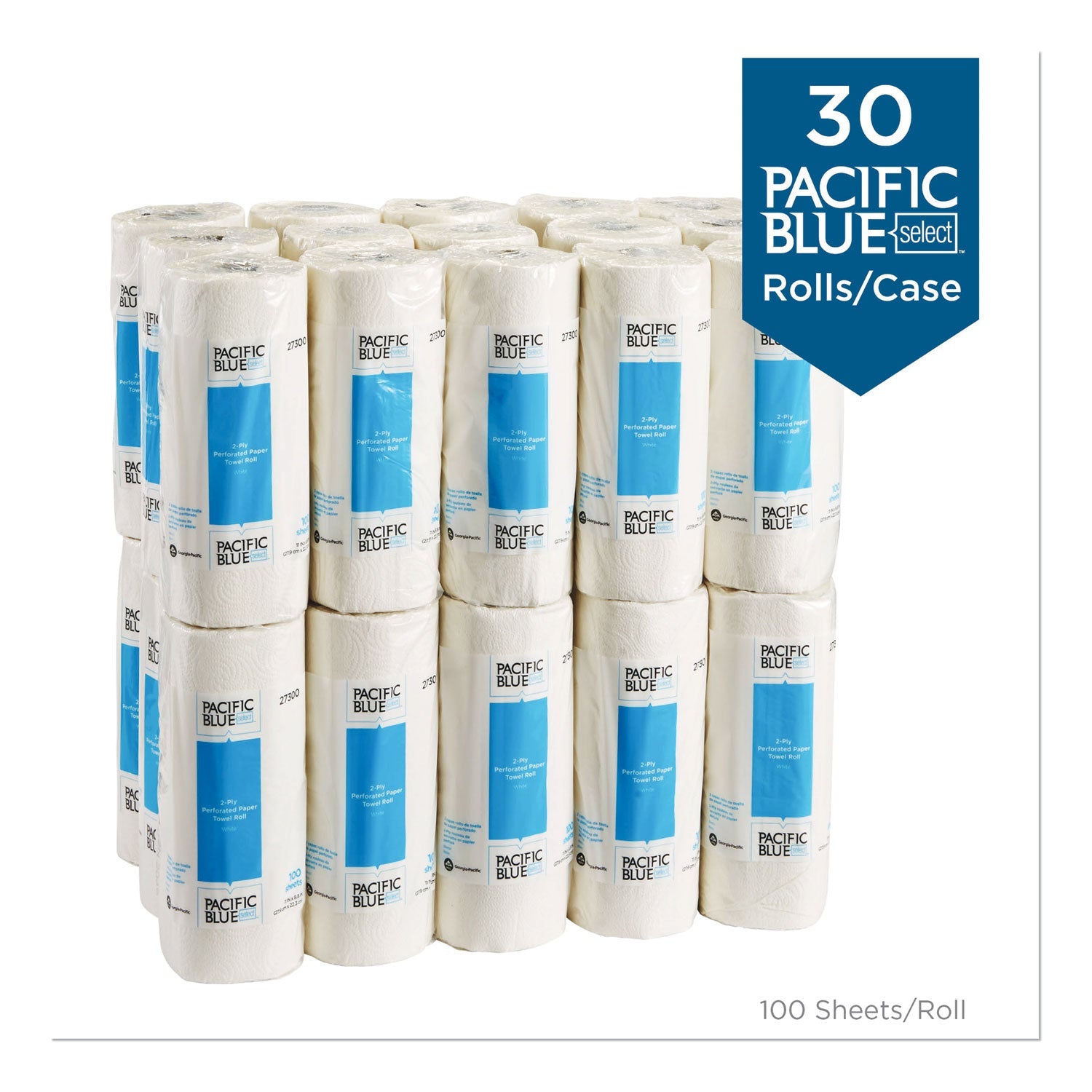 Georgia Pacific® Professional Pacific Blue Select Two-Ply Perforated Paper Kitchen Roll Towels, 2-Ply, 11 x 8.8, White, 100/Roll, 30 Rolls/Carton