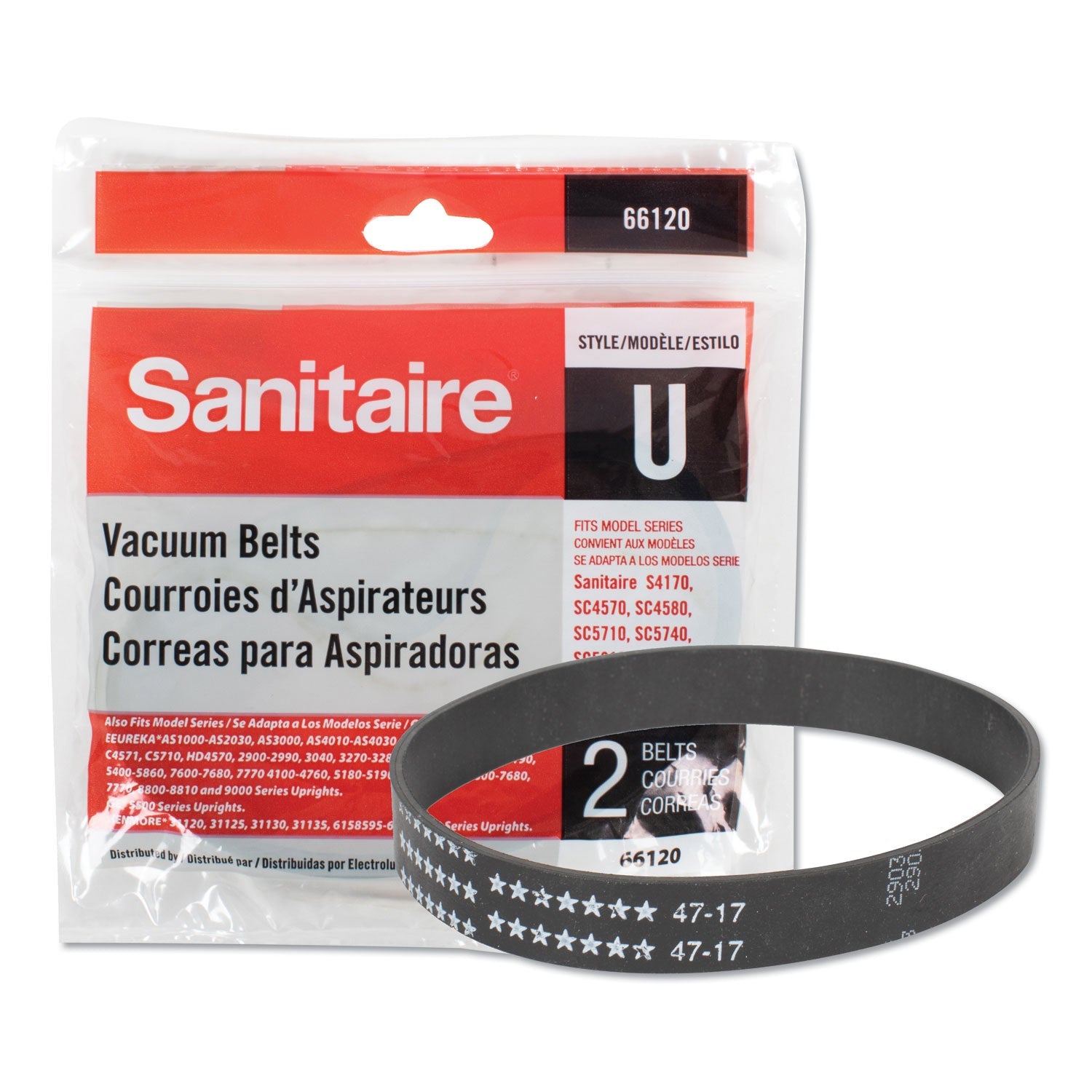 Sanitaire® Replacement Belt For Upright Vacuum Cleaner, Flat U Style, 2/pack - Bloom Skins