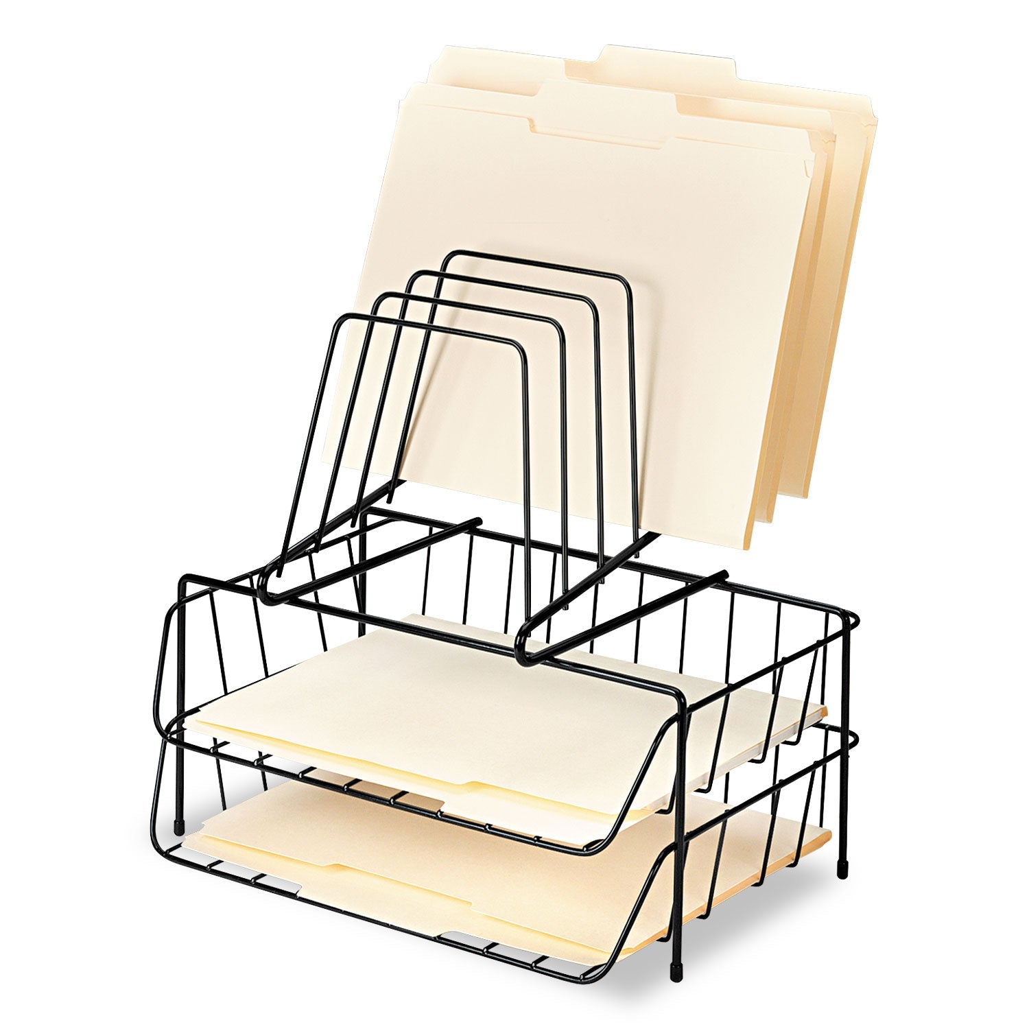 Fellowes® Wire Double Tray With Step File Sorter, 8 Sections, Letter Size Files, 13.88" X 10.13" X 14", Black
