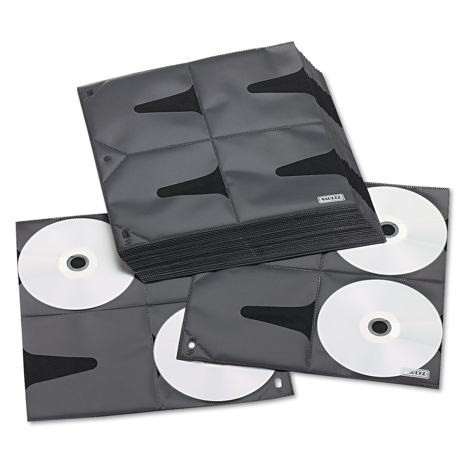 Vaultz® Two-Sided CD Refill Pages for Three-Ring Binder, 8 Disc Capacity, Clear/Black, 25/Pack