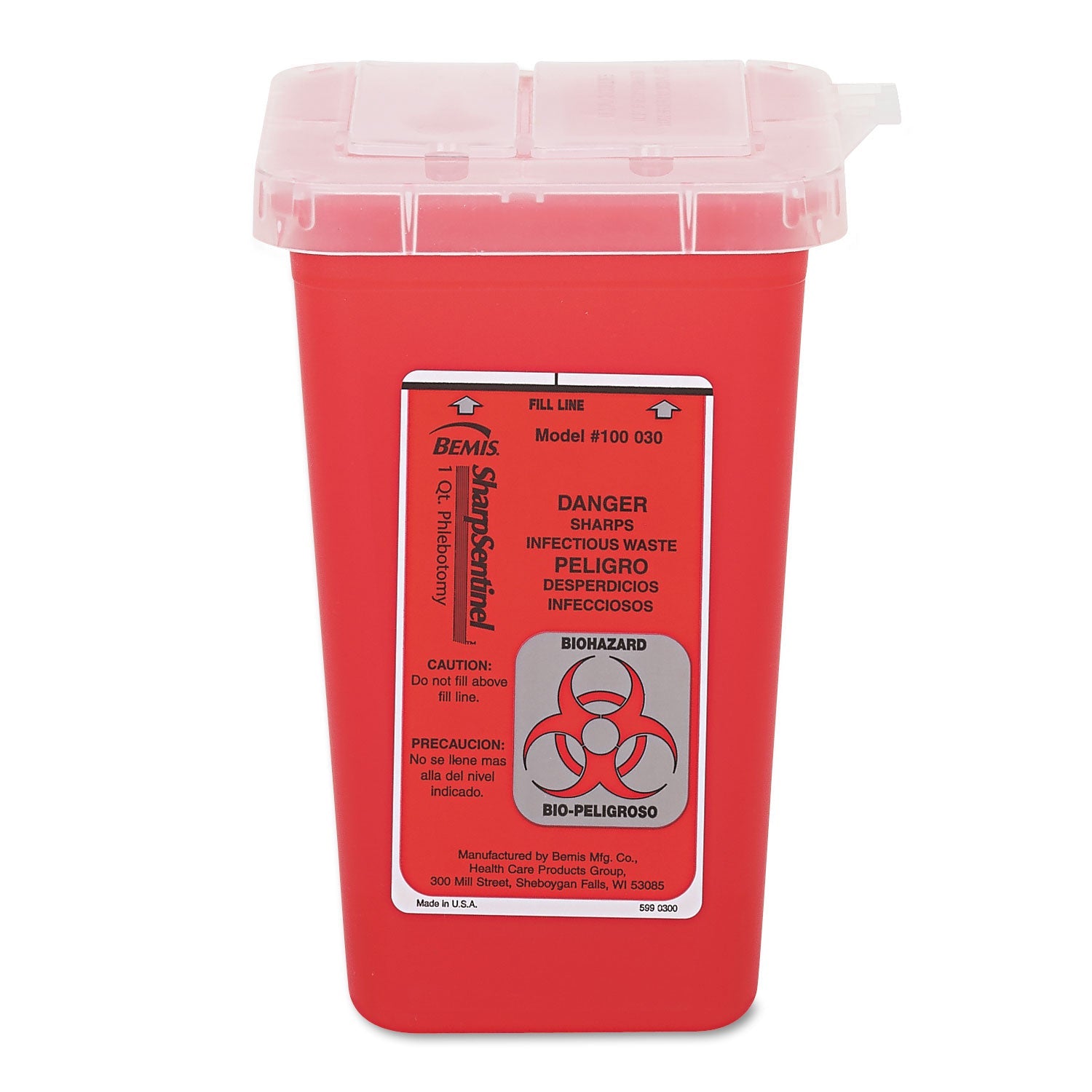 Impact® 1-quart sharps container, plastic, red