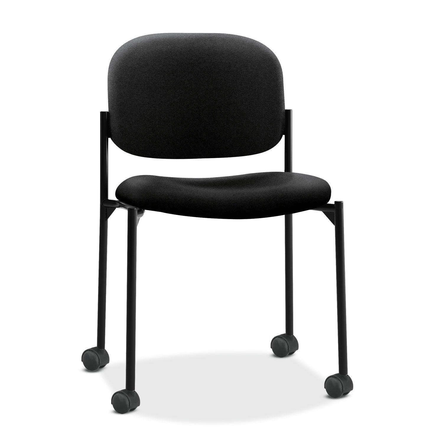 HON® VL606 Stacking Guest Chair without Arms, Fabric Upholstery, 21.25" x 21" x 32.75", Black Seat, Black Back, Black Base