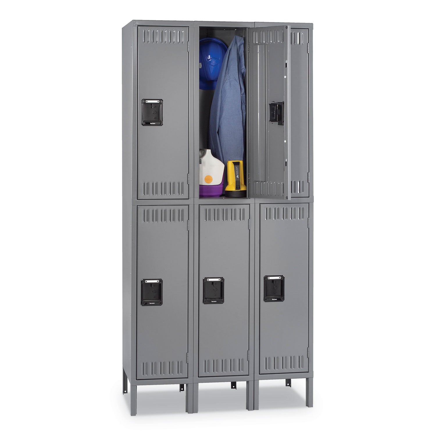 Double Tier Locker | Tennsco 3-Wide Gray