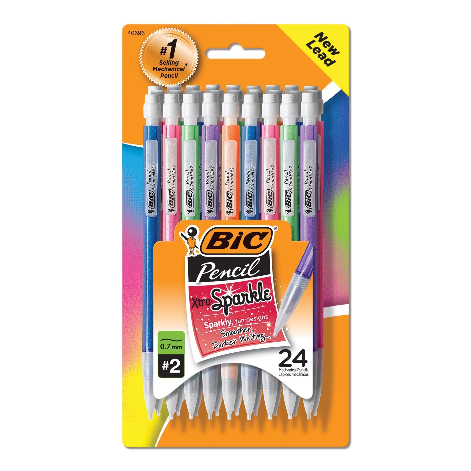 BIC® Xtra-Sparkle Mechanical Pencil Value Pack, 0.7 mm, HB (#2), Black Lead, Assorted Barrel Colors, 24/Pack