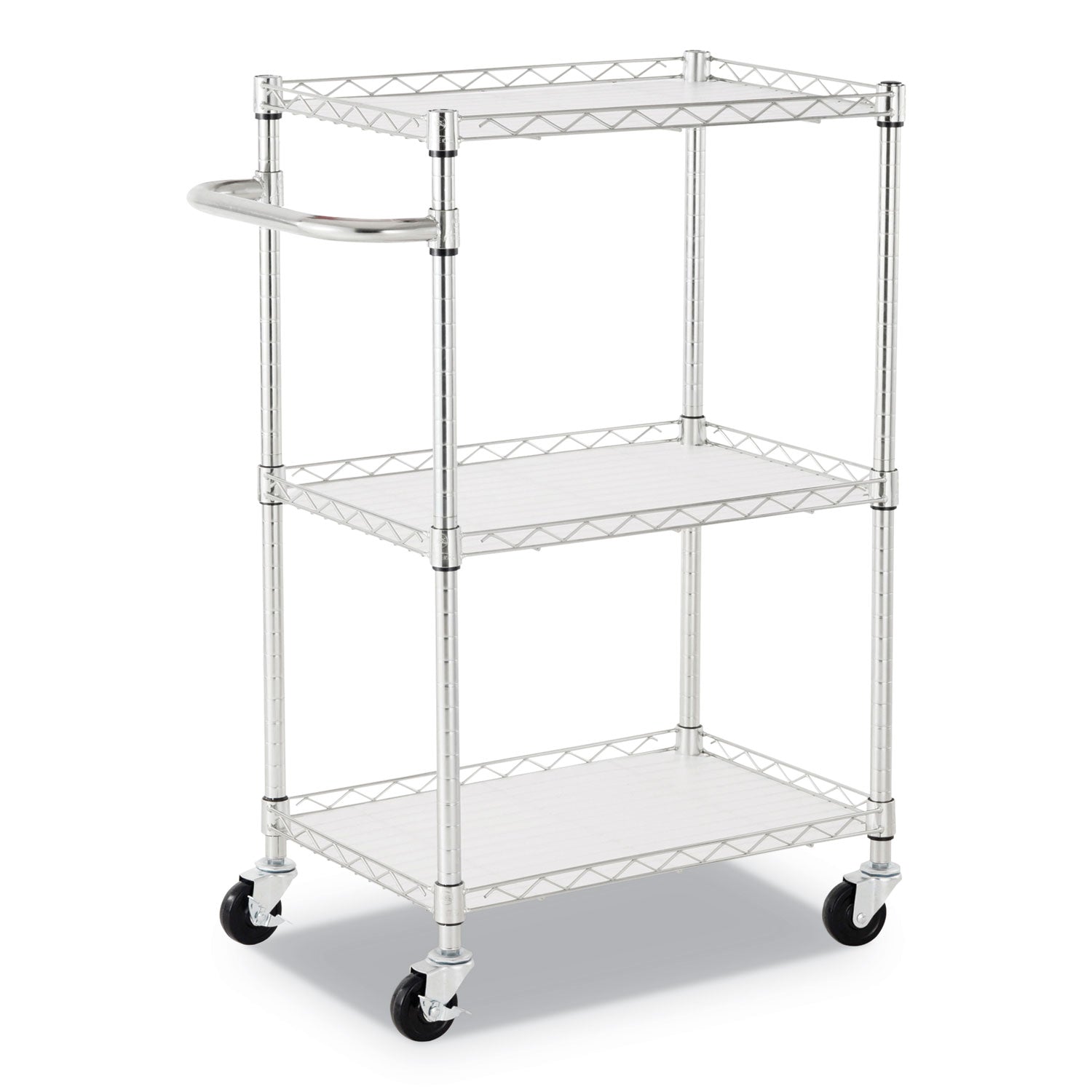 Alera® Three-Shelf Wire Cart with Liners, Metal, 3 Shelves, 450 lb Capacity, 24" x 16" x 39", Silver