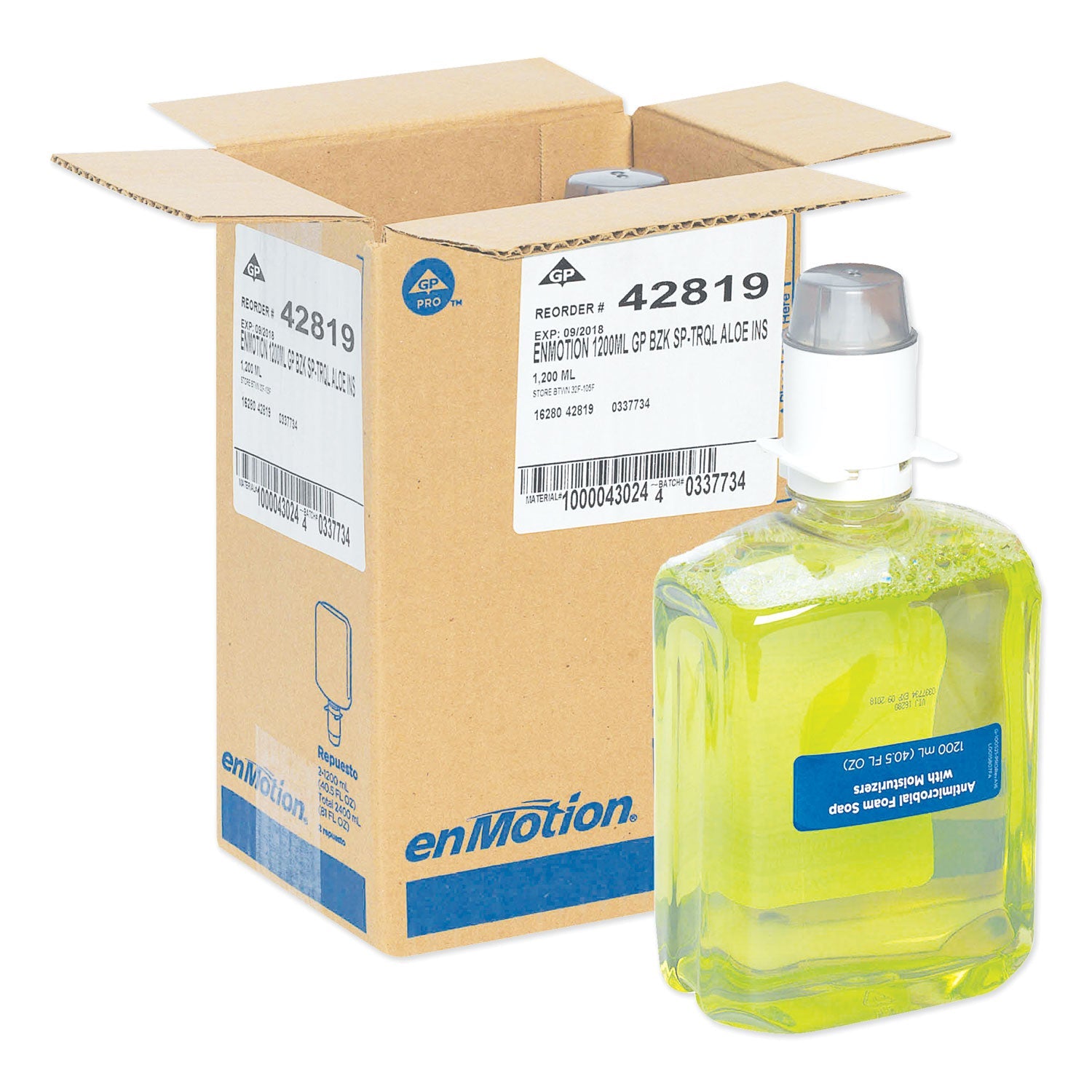 Georgia Pacific® Professional GP enMotion Automated Touchless Antimicrobial Foam Soap Refill, Tranquil Aloe, 1,200 mL Bottle, 2/Carton