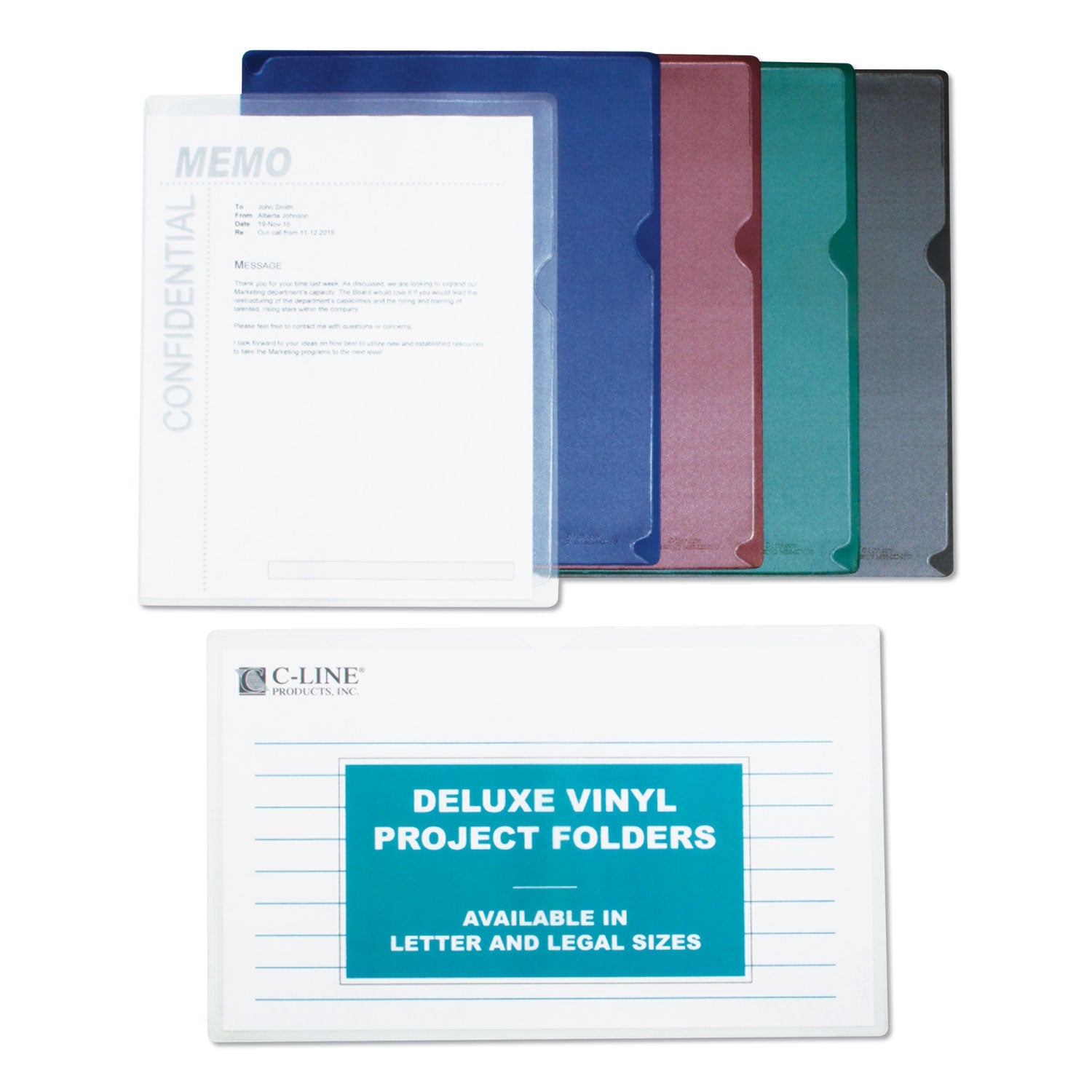 C-Line® Deluxe Vinyl Project Folders, Letter Size, Clear, 50/box