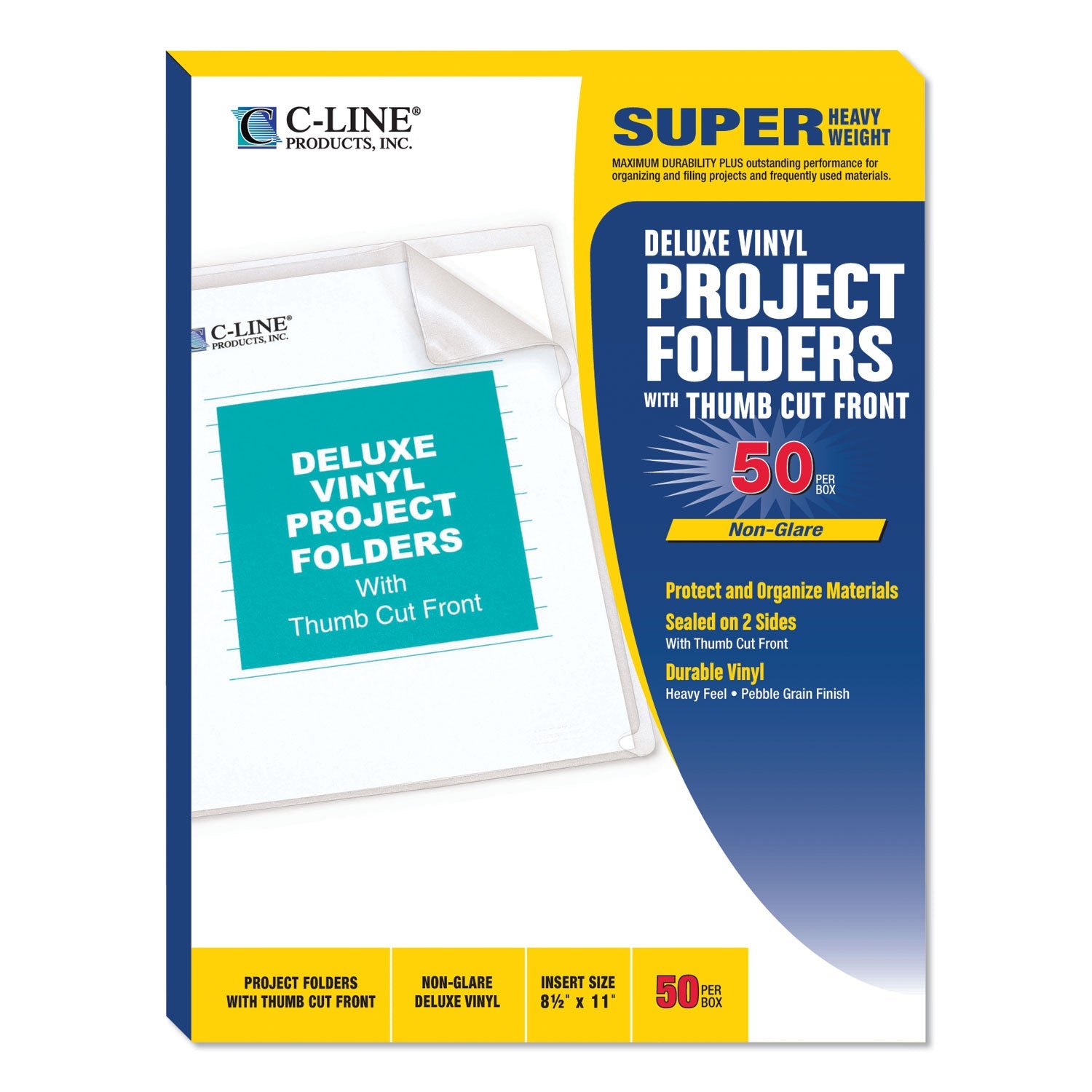 C-Line® Deluxe Vinyl Project Folders, Letter Size, Clear, 50/box