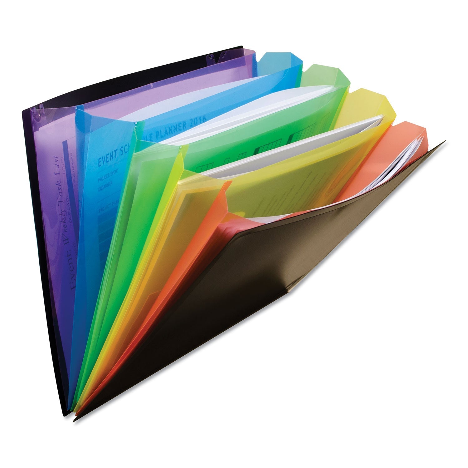 C-Line® Rainbow Document Sorter/Case, 5" Expansion, 5 Sections, Elastic Cord Closure, Letter Size, Black/Multicolor