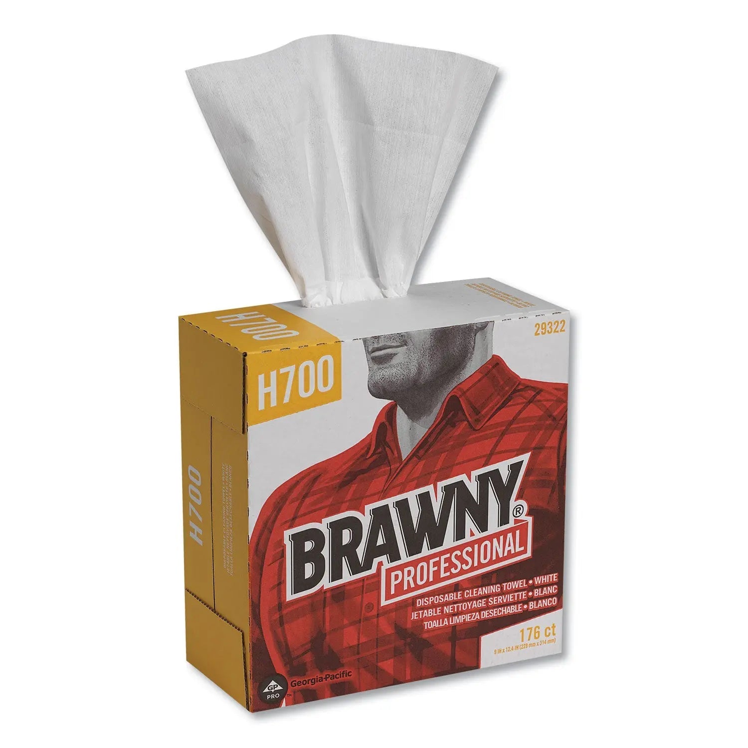 Brawny® Professional Heavyweight HEF Disposable Shop Towels, 9 x 12.5, White, 176/Box, 10 Box/Carton