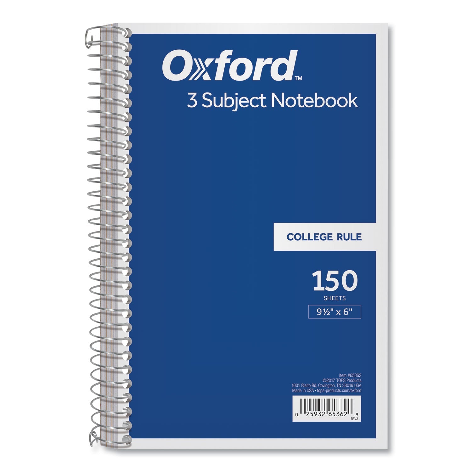 Oxford™ Coil-Lock Wirebound Notebooks, 3-Subject, Medium/College Rule, Randomly Assorted Cover Color, (150) 9.5 x 6 Sheets
