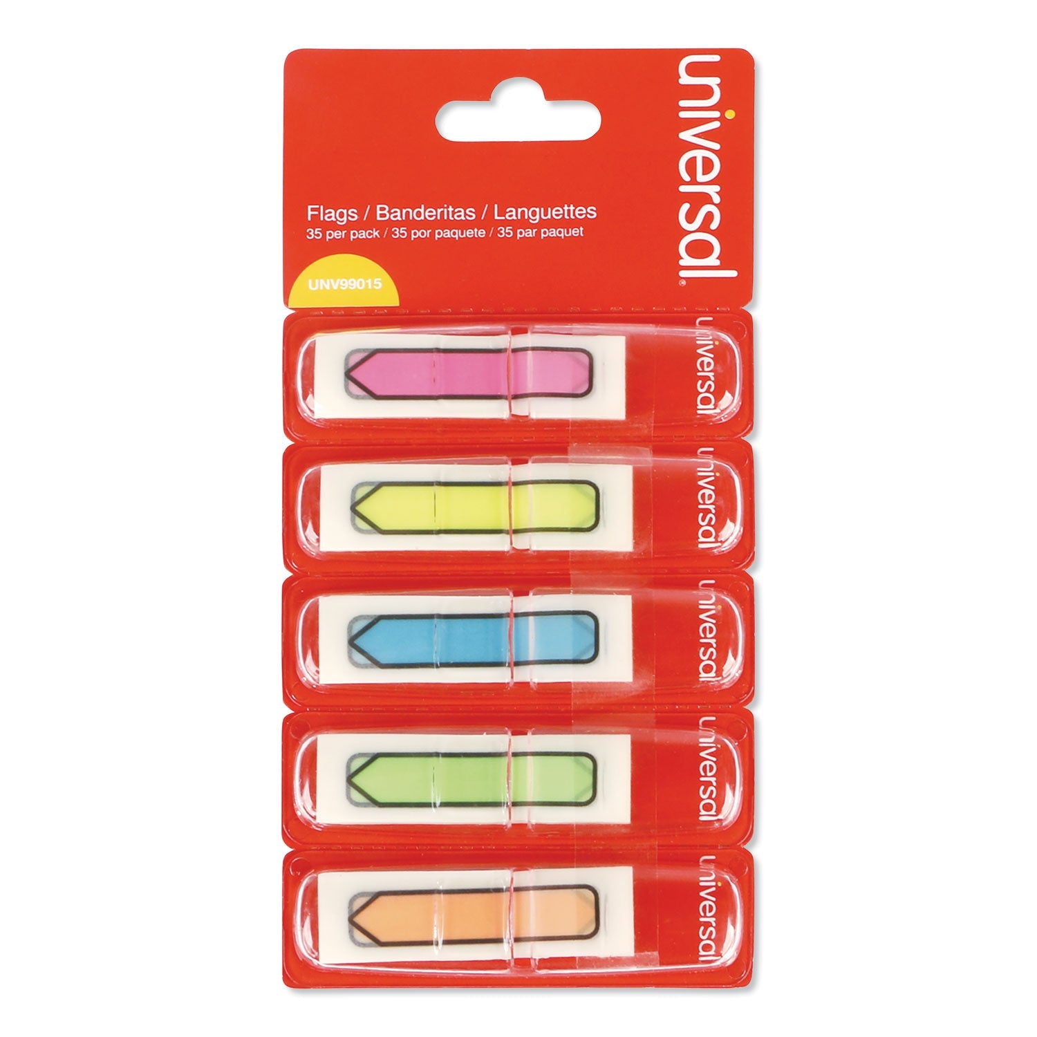 Universal® Deluxe Pop-Up Page Flags, 0.5 x 1.75, Five Assorted Colors, 35 Flags/Dispenser, 5 Dispensers/Pack