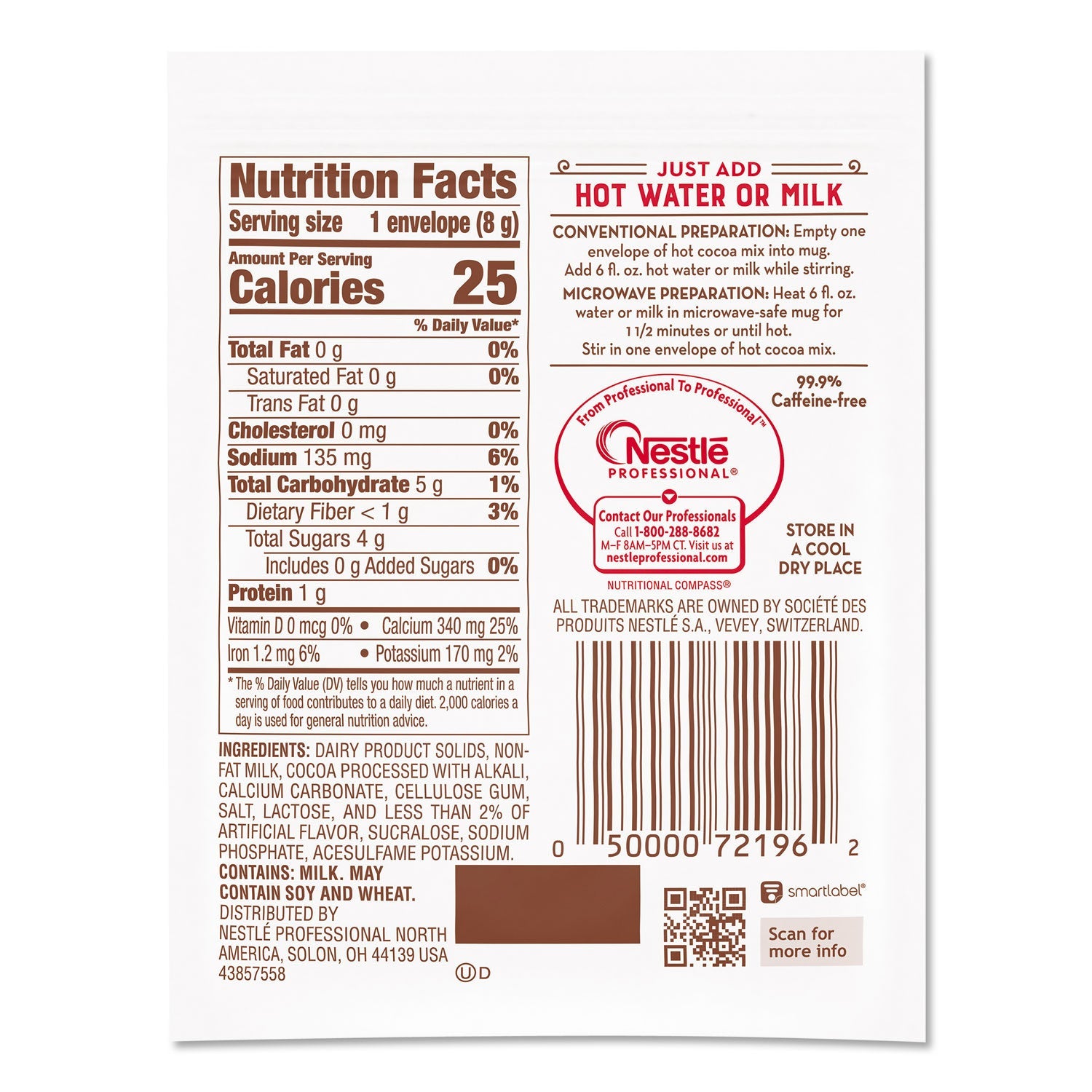 Nestlé® No-Sugar-Added Hot Cocoa Mix Envelopes, Rich Chocolate, 0.28 Oz Packet, 30/box