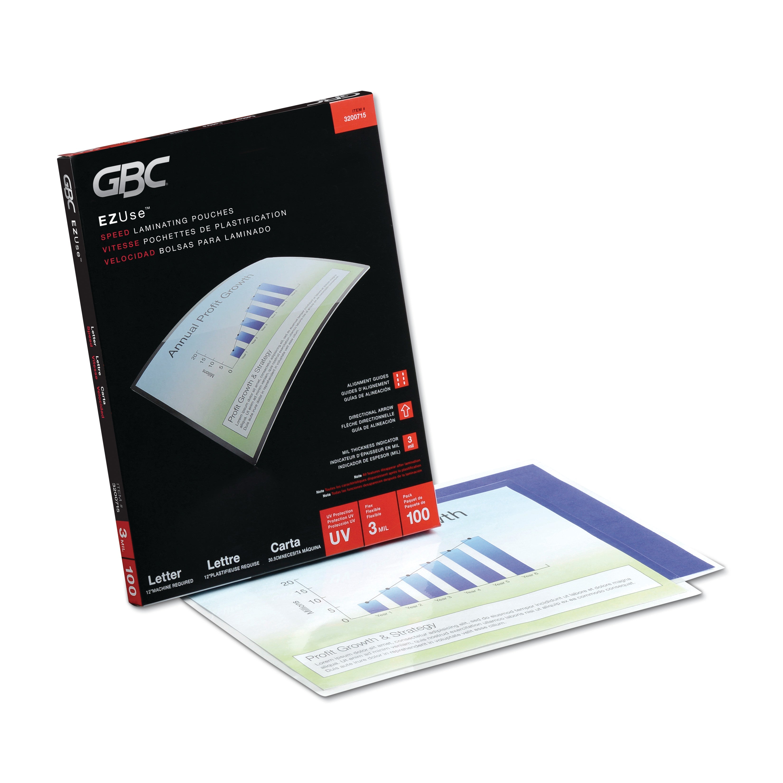 GBC® Ezuse Thermal Laminating Pouches, 3 Mil, 9" X 11.5", Gloss Clear, 100/box