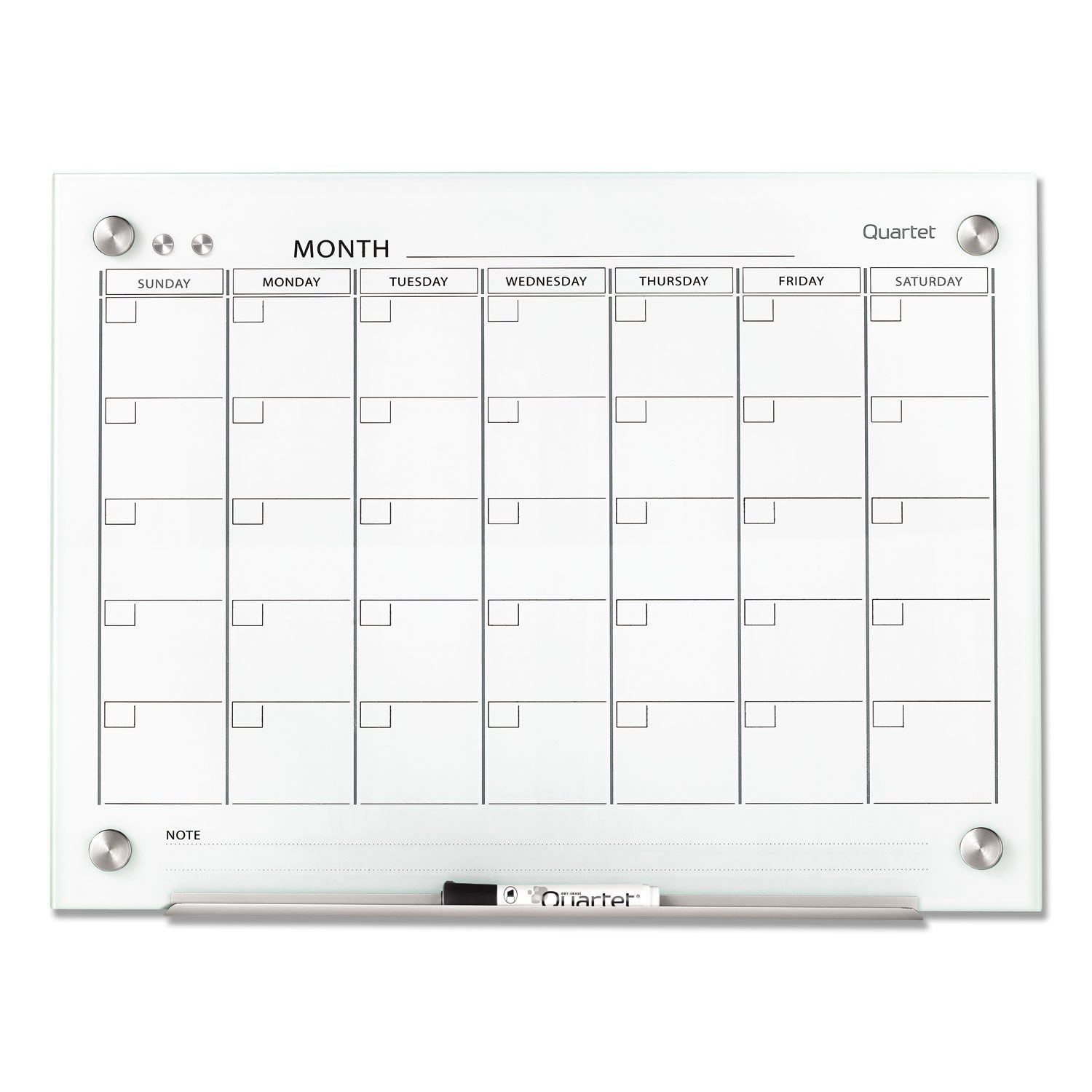 Quartet® Infinity Magnetic Glass Calendar Board, Monthly Planning/Scheduling, 24" x 18", White Surface