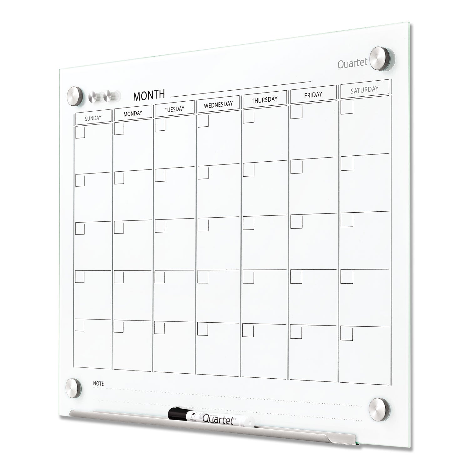 Quartet® Infinity Magnetic Glass Calendar Board, Monthly Planning/Scheduling, 24" x 18", White Surface