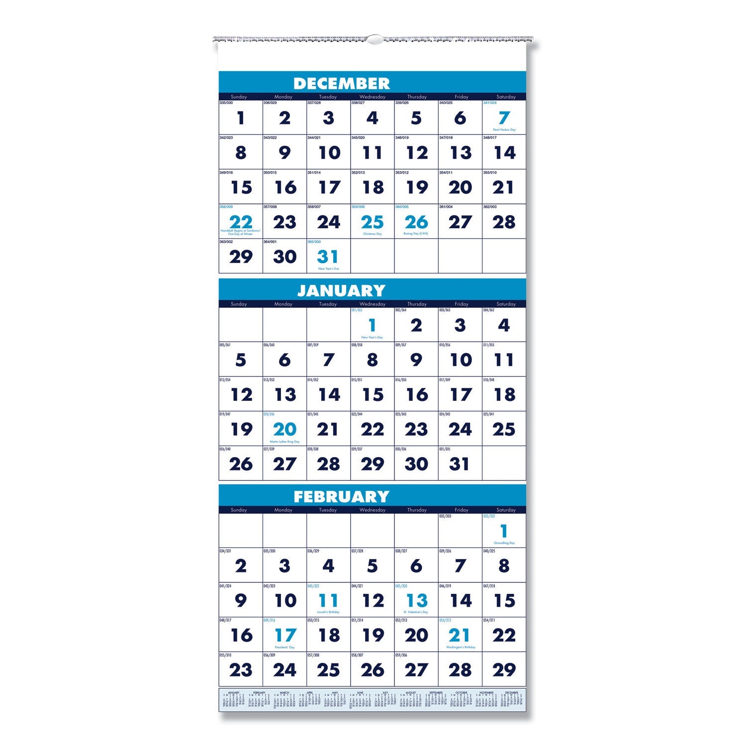 House of Doolittle™ Recycled Three-Month Format Wall Calendar, Vertical Orientation, 12.25 x 26, White Sheets, 14-Month: Dec 2024 to Jan 2026