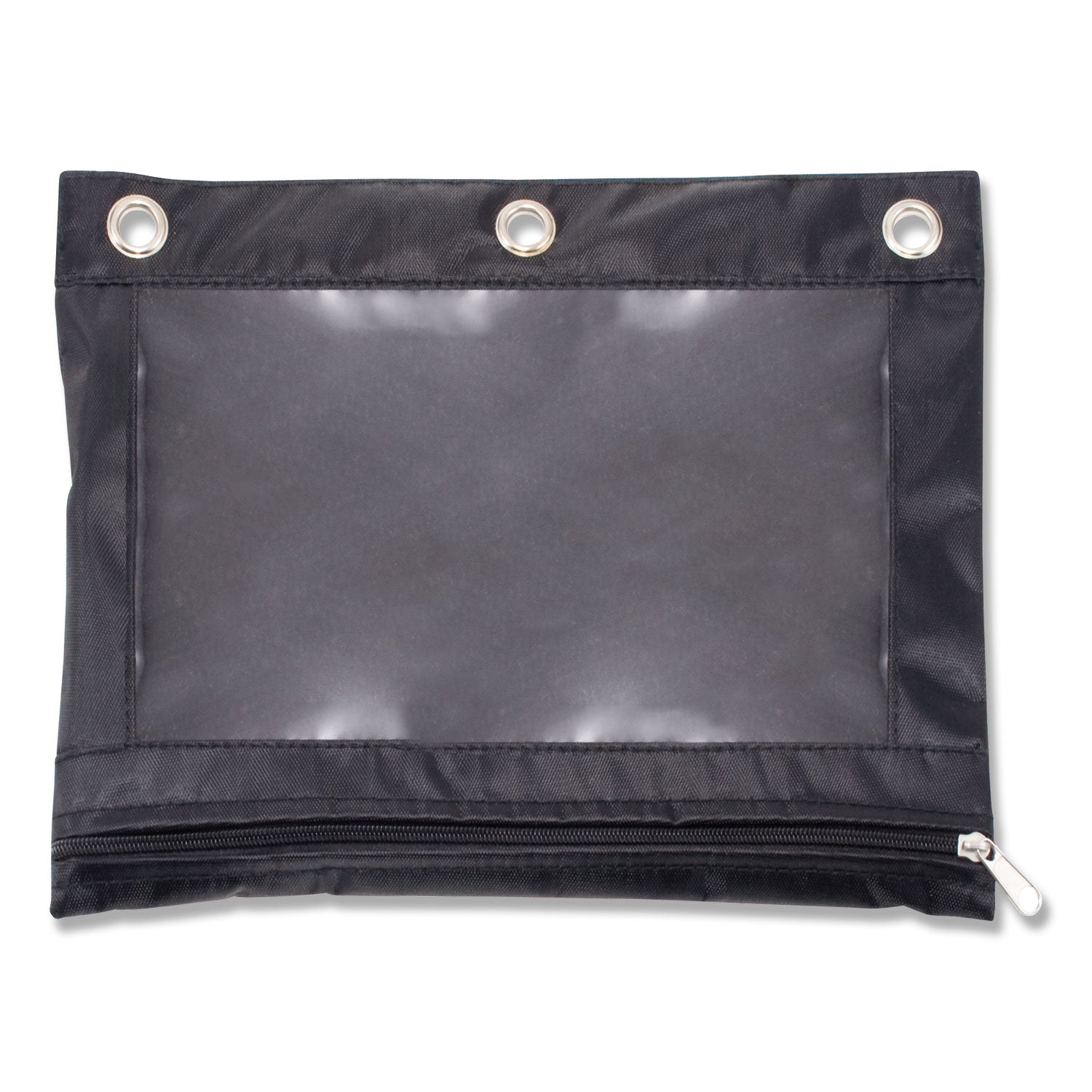 Advantus Binder Pencil Pouch, 3-Hole Punched, 10" x 7.38", Black/Clear