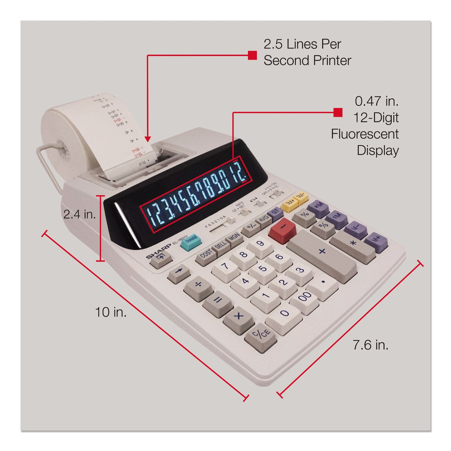 Sharp® El-1801v Two-Color Printing Calculator, Black/red Print, 2.1 Lines/sec