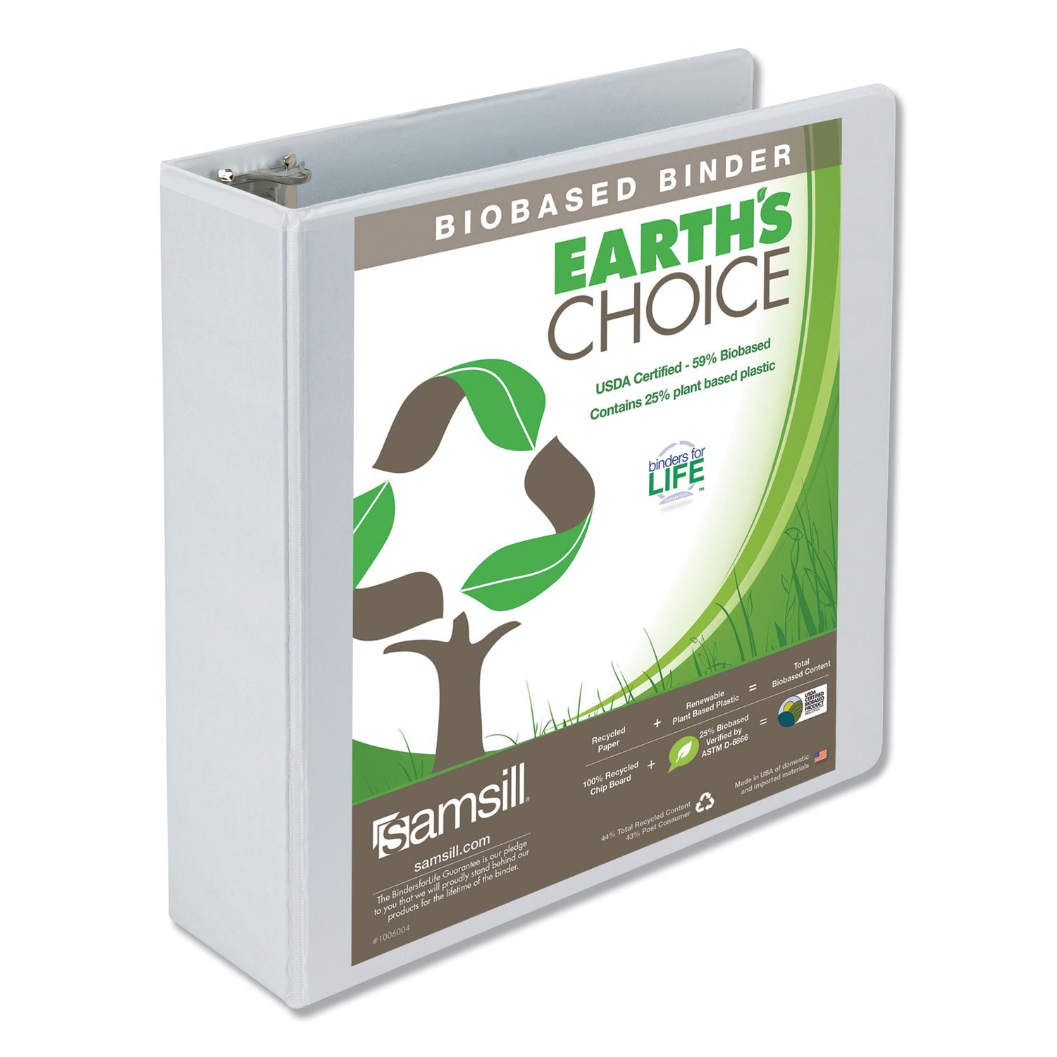 Samsill® Earth's Choice Plant-Based Round Ring View Binder, 3 Rings, 3" Capacity, 11 x 8.5, White - Bloom Skins