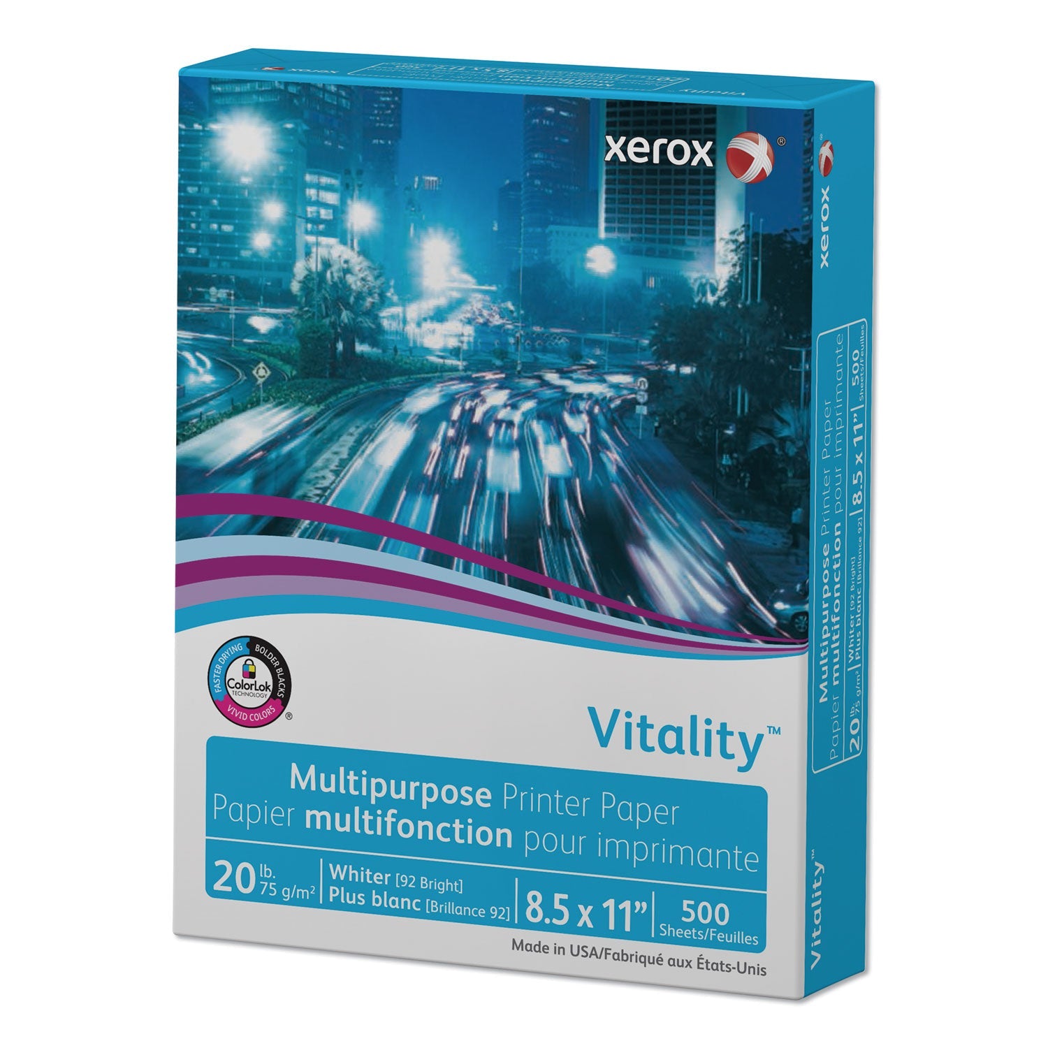 xerox™ Vitality Multipurpose Print Paper, 92 Bright, 20 lb Bond Weight, 8.5 x 11, White, 500 Sheets/Ream, 10 Reams/Carton