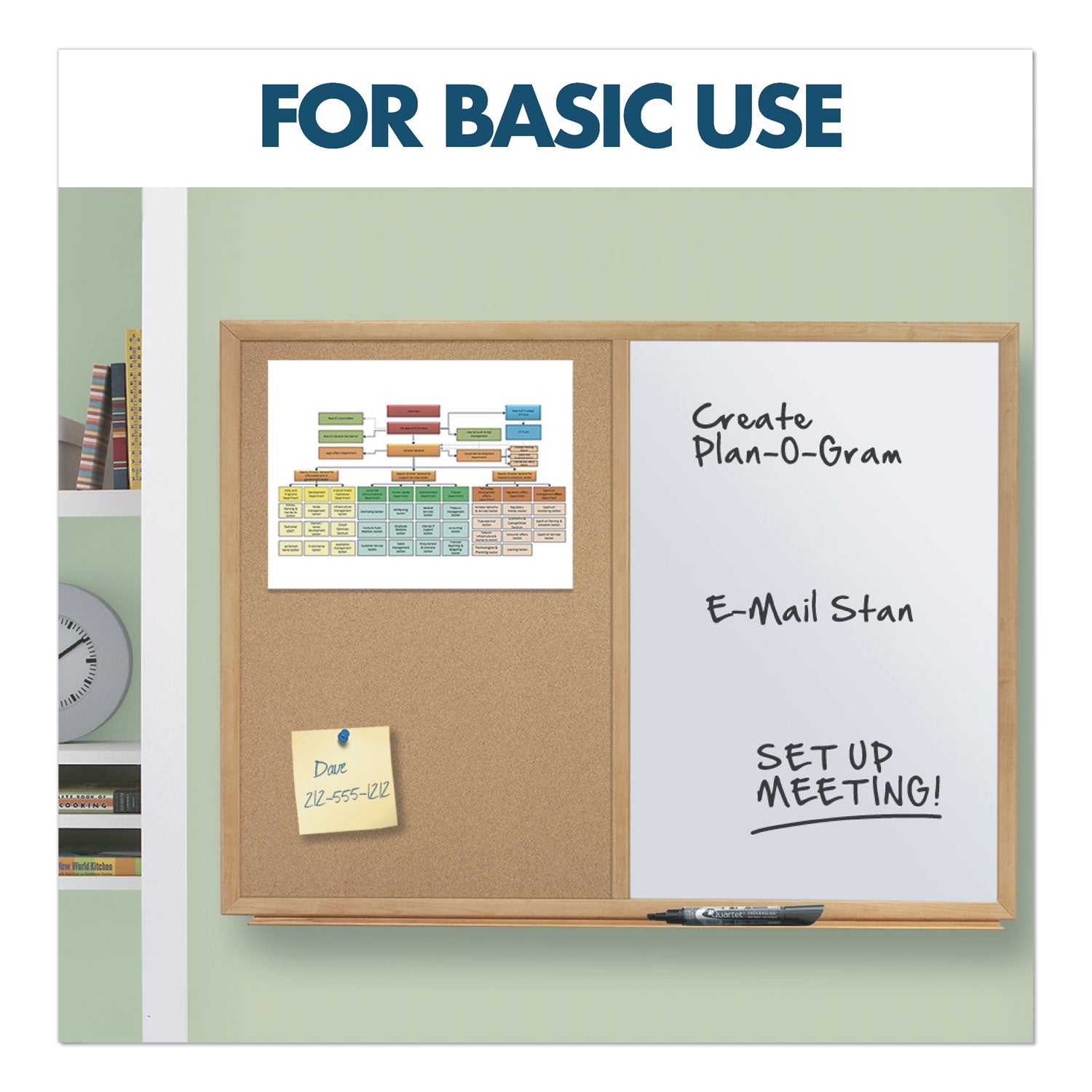Quartet® Combination Board, 36" x 24", Brown/White Surface, Oak Finished Fiberboard (MDF) Frame