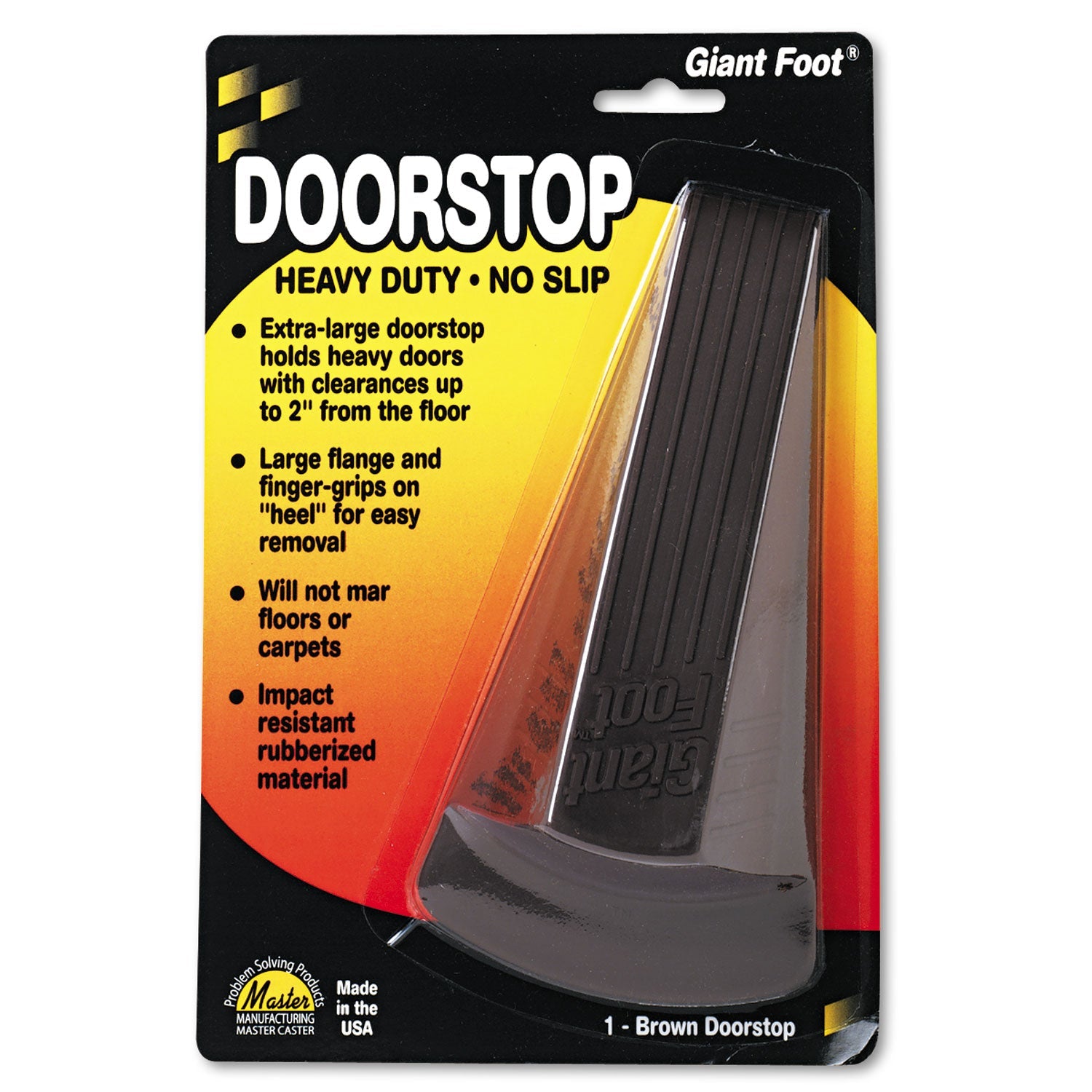 Master Caster® Giant Foot Doorstop, No-Slip Rubber Wedge, 3.5w X 6.75d X 2h, Brown