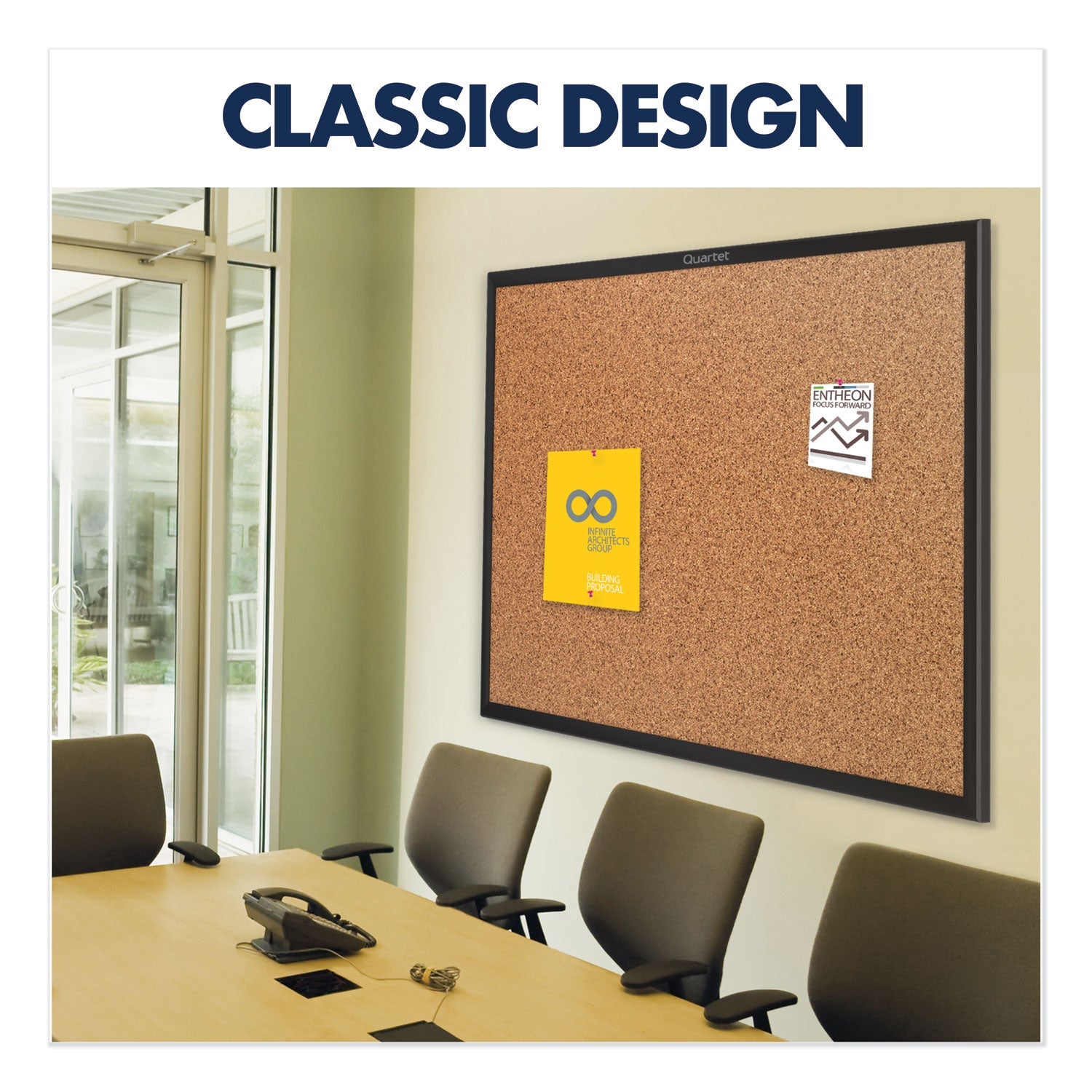 Quartet® Classic Series Cork Bulletin Board, 48" x 36", Tan Surface, Black Aluminum Frame