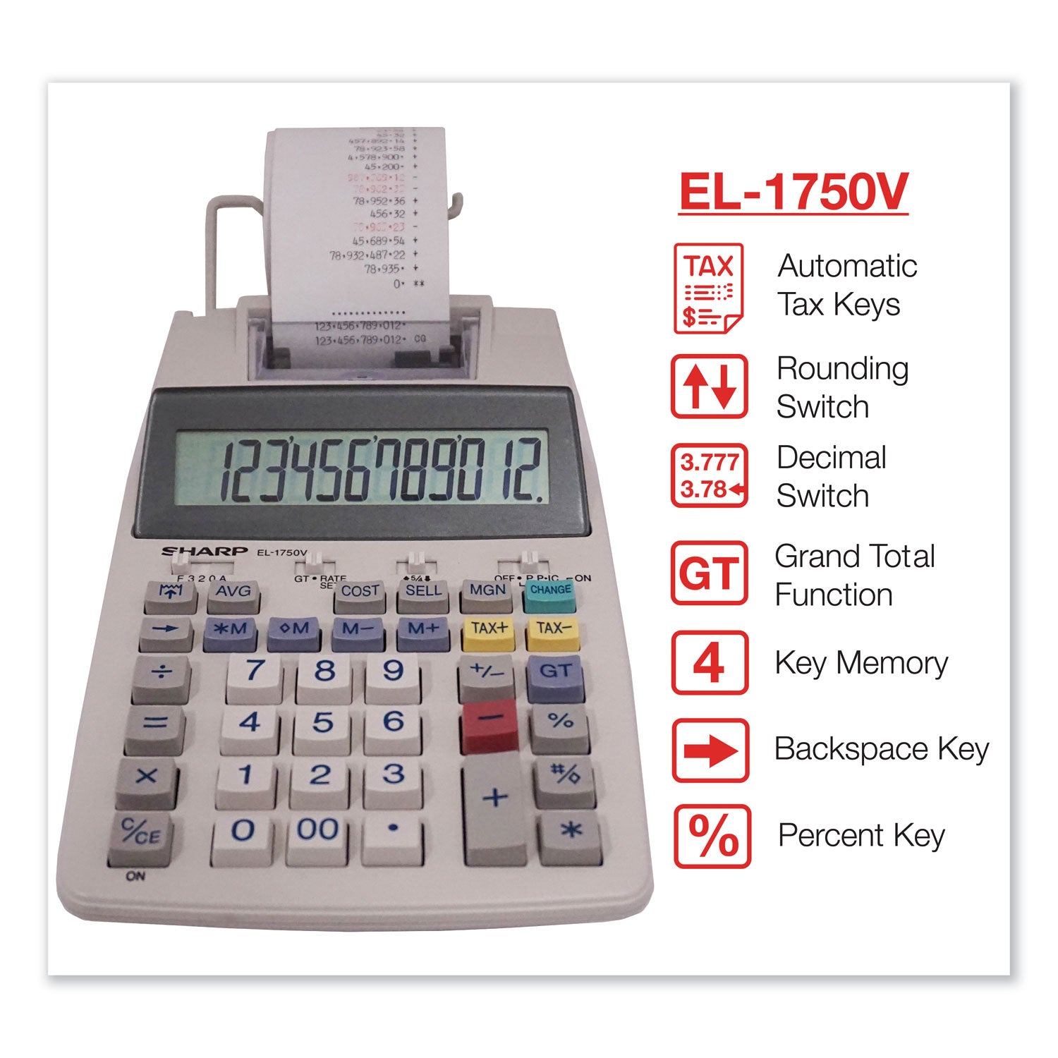 Sharp® El-1750v Two-Color Printing Calculator, Black/red Print, 2 Lines/sec