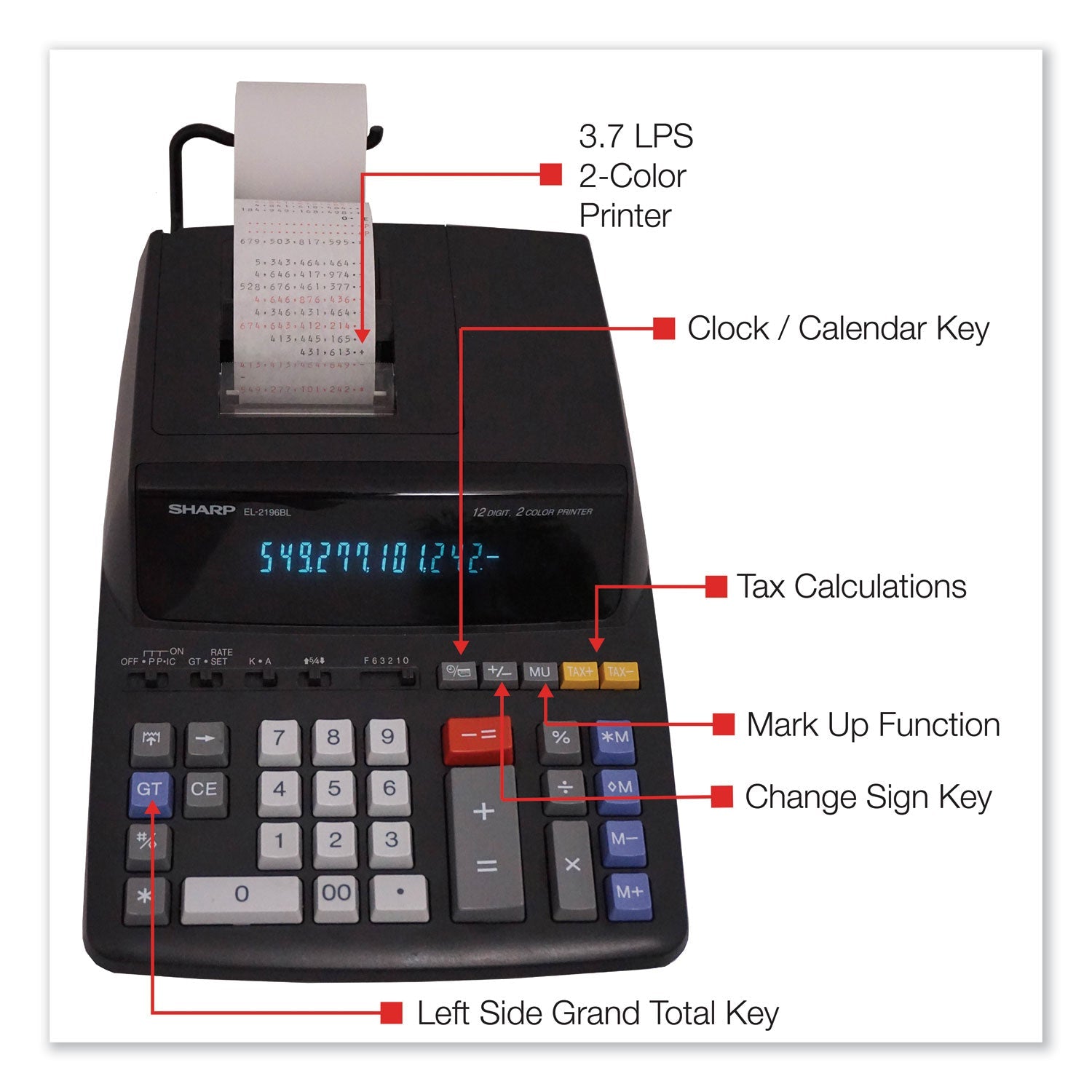 Sharp® El2196bl Two-Color Printing Calculator, Black/red Print, 3.7 Lines/sec