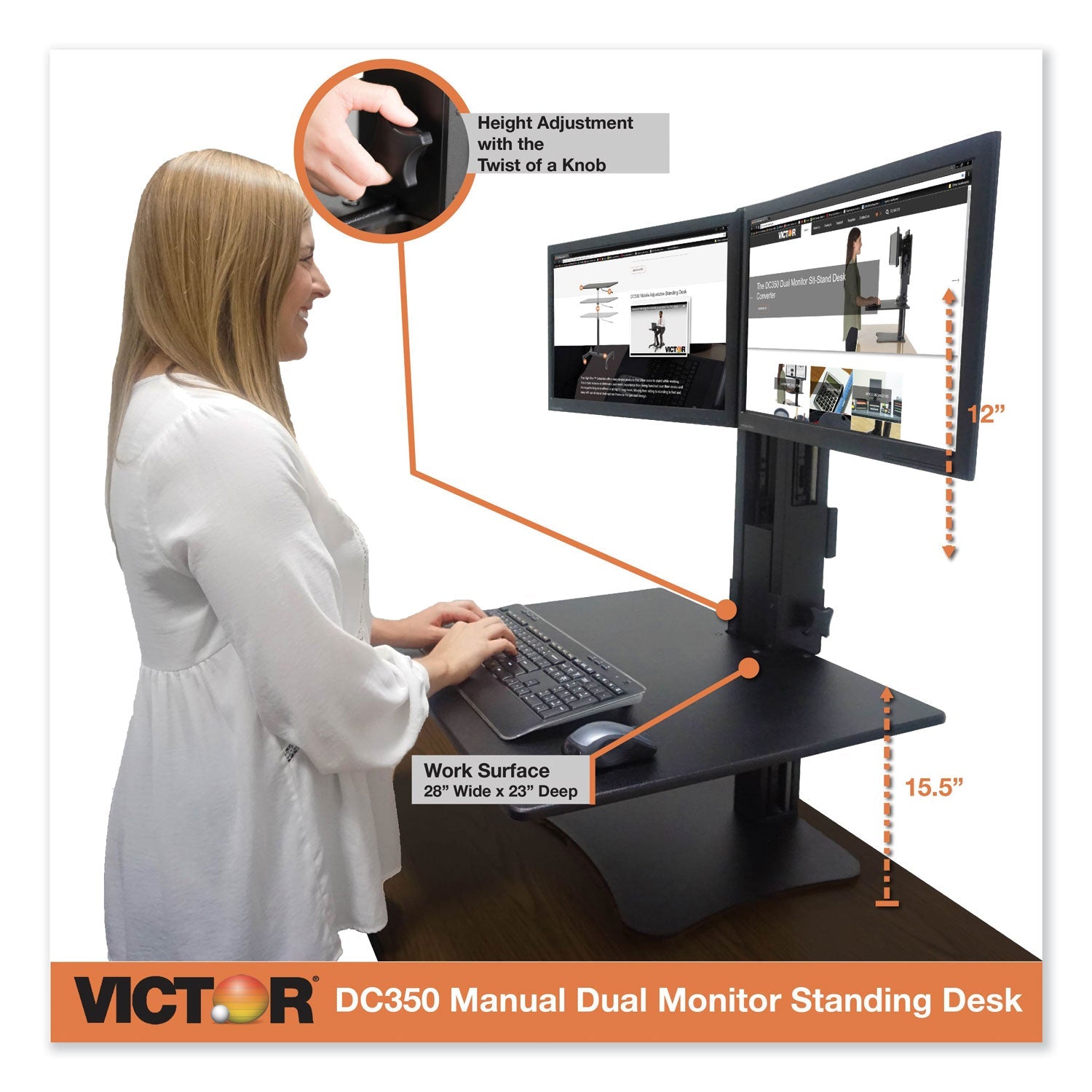 Victor® High Rise Dual Monitor Standing Desk Workstation, 28" X 23" X 10.5" To 15.5", Black - Bloom Skins