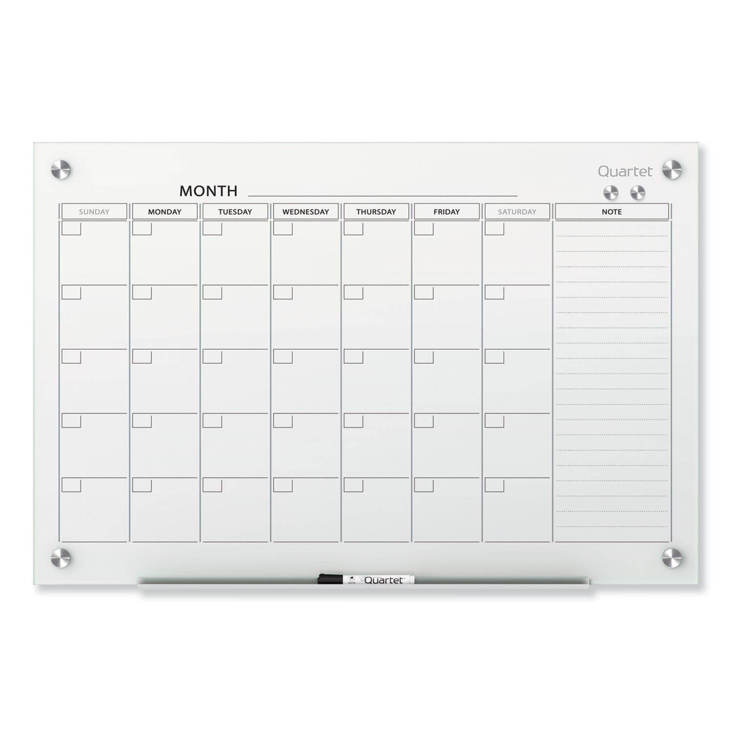 Quartet® Infinity Magnetic Glass Calendar Board, Monthly Planning/Scheduling, 36" x 24", White Surface