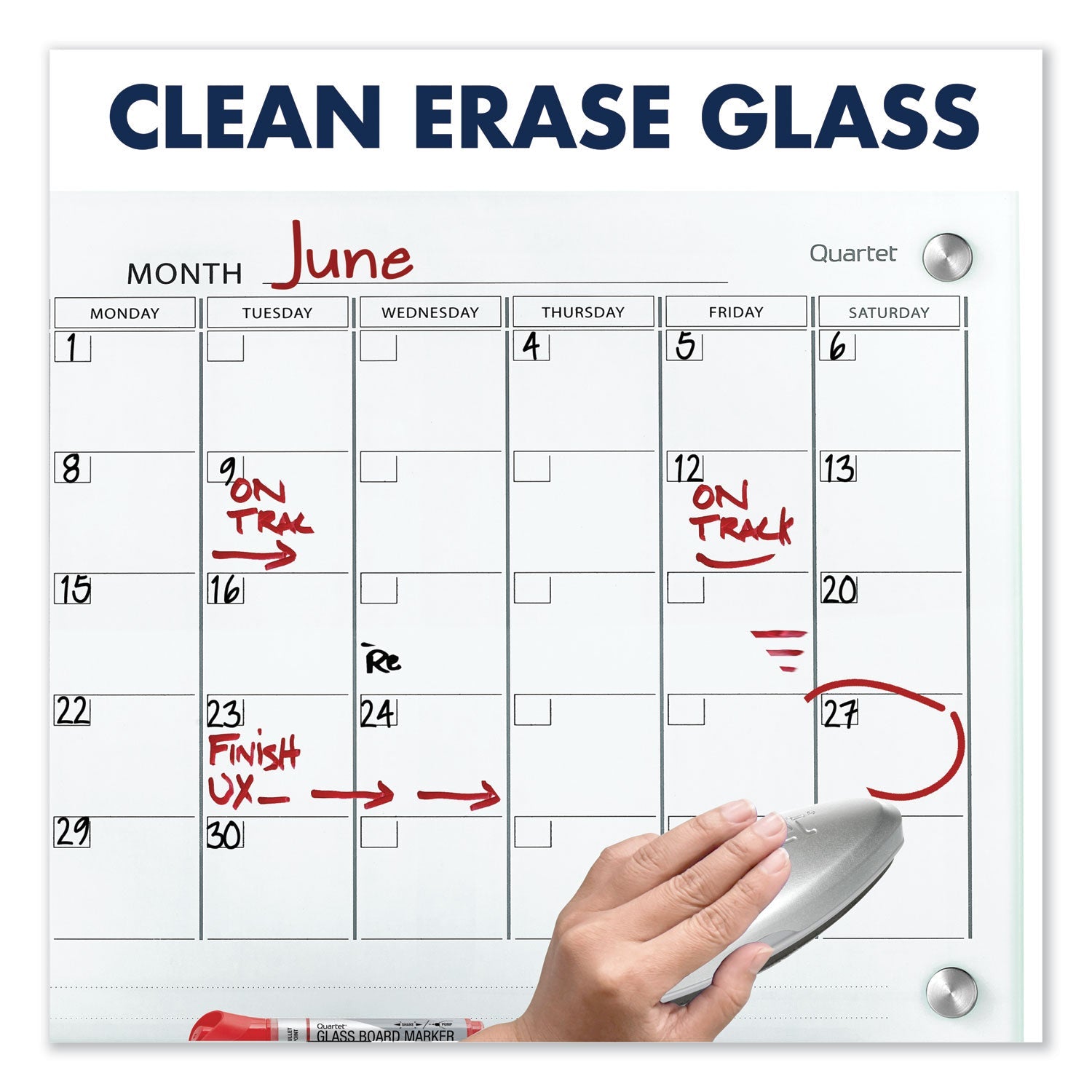 Quartet® Infinity Magnetic Glass Calendar Board, Monthly Planning/Scheduling, 36" x 24", White Surface