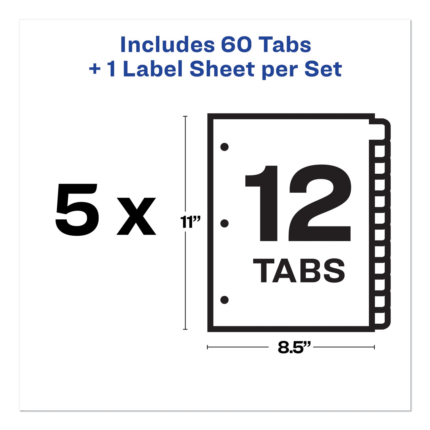 Avery® Print and Apply Index Maker Clear Label Dividers, 12-Tab, White Tabs, 11 x 8.5, White, 5 Sets