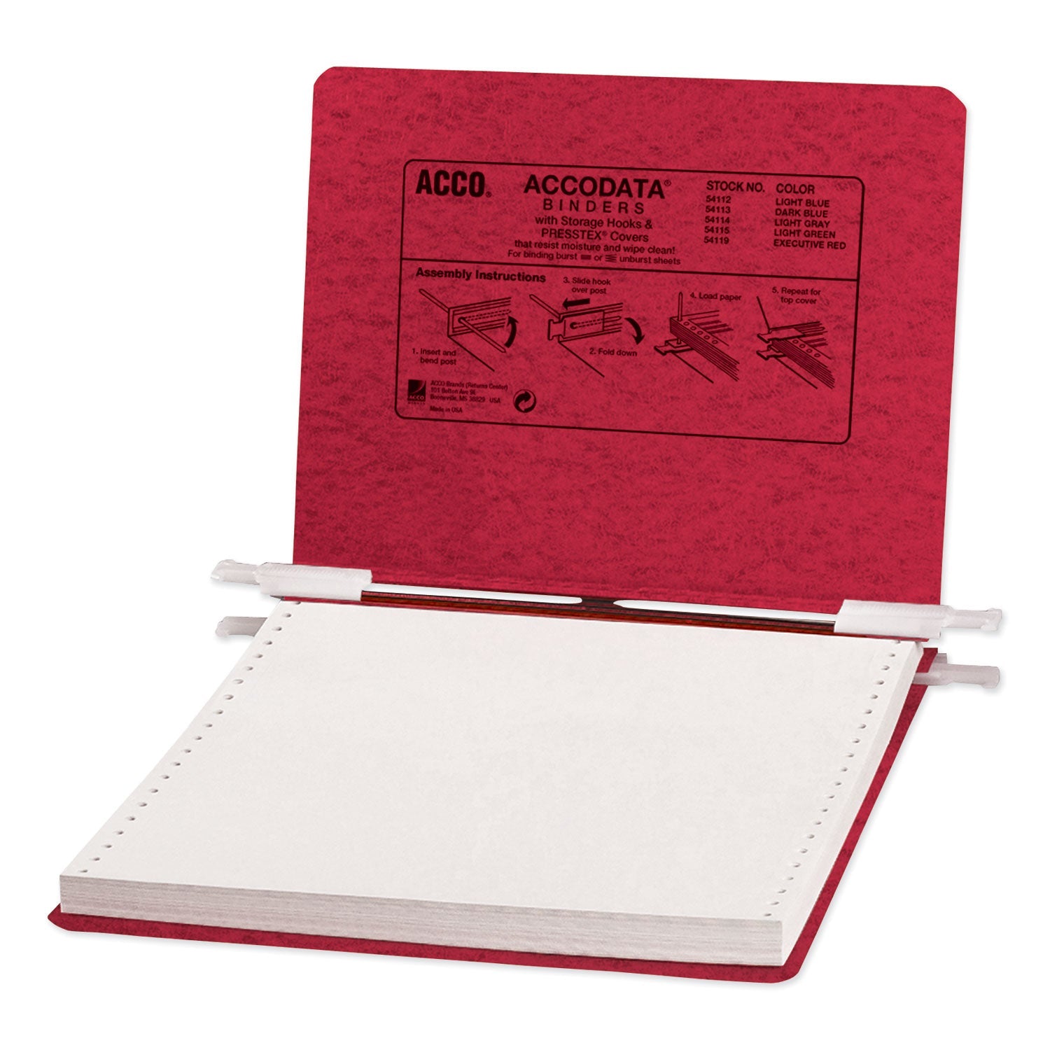 ACCO Presstex Covers With Storage Hooks, 2 Posts, 6" Capacity, 9.5 X 11, Executive Red