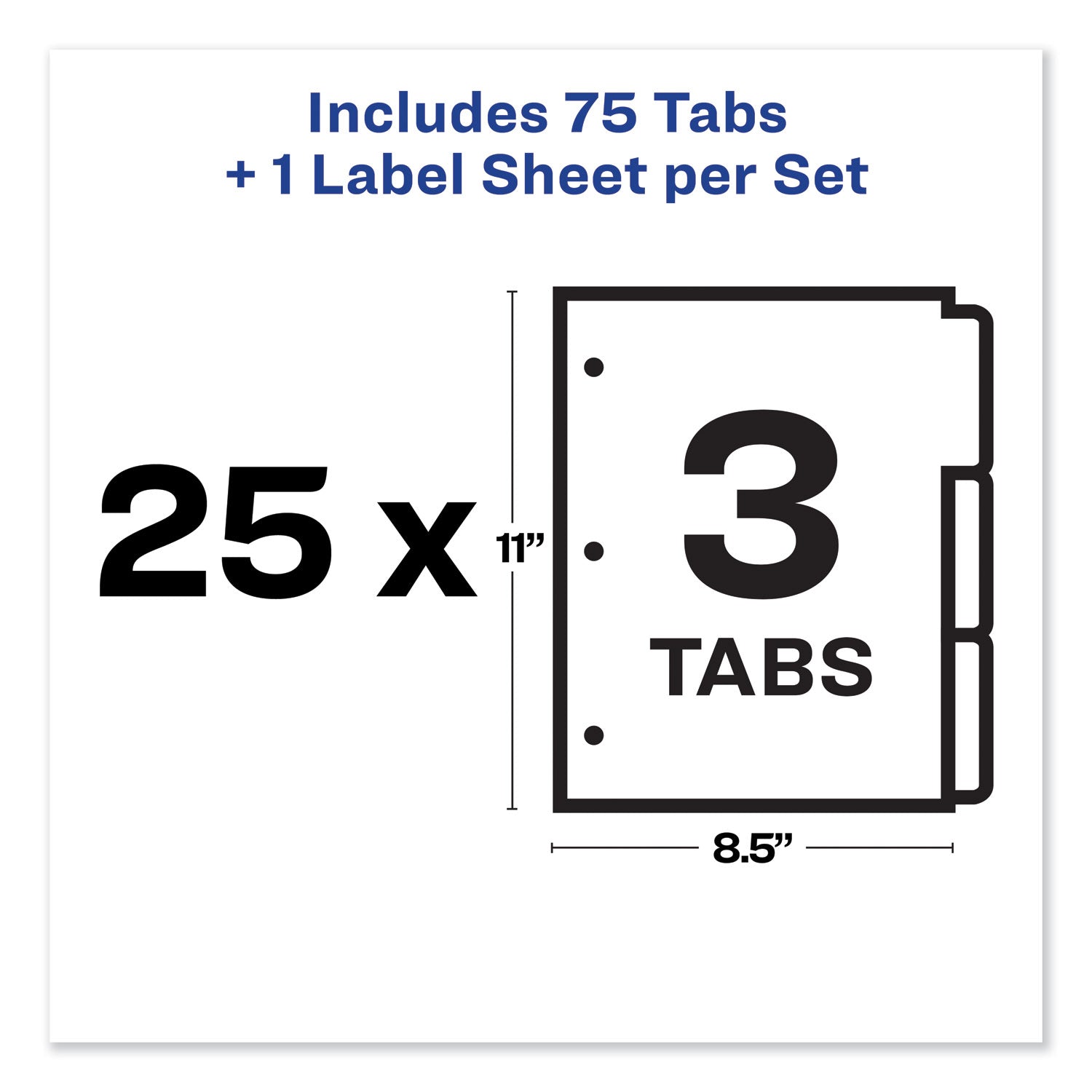 Avery® Print and Apply Index Maker Clear Label Dividers, 3-Tab, White Tabs, 11 x 8.5, White, 25 Sets