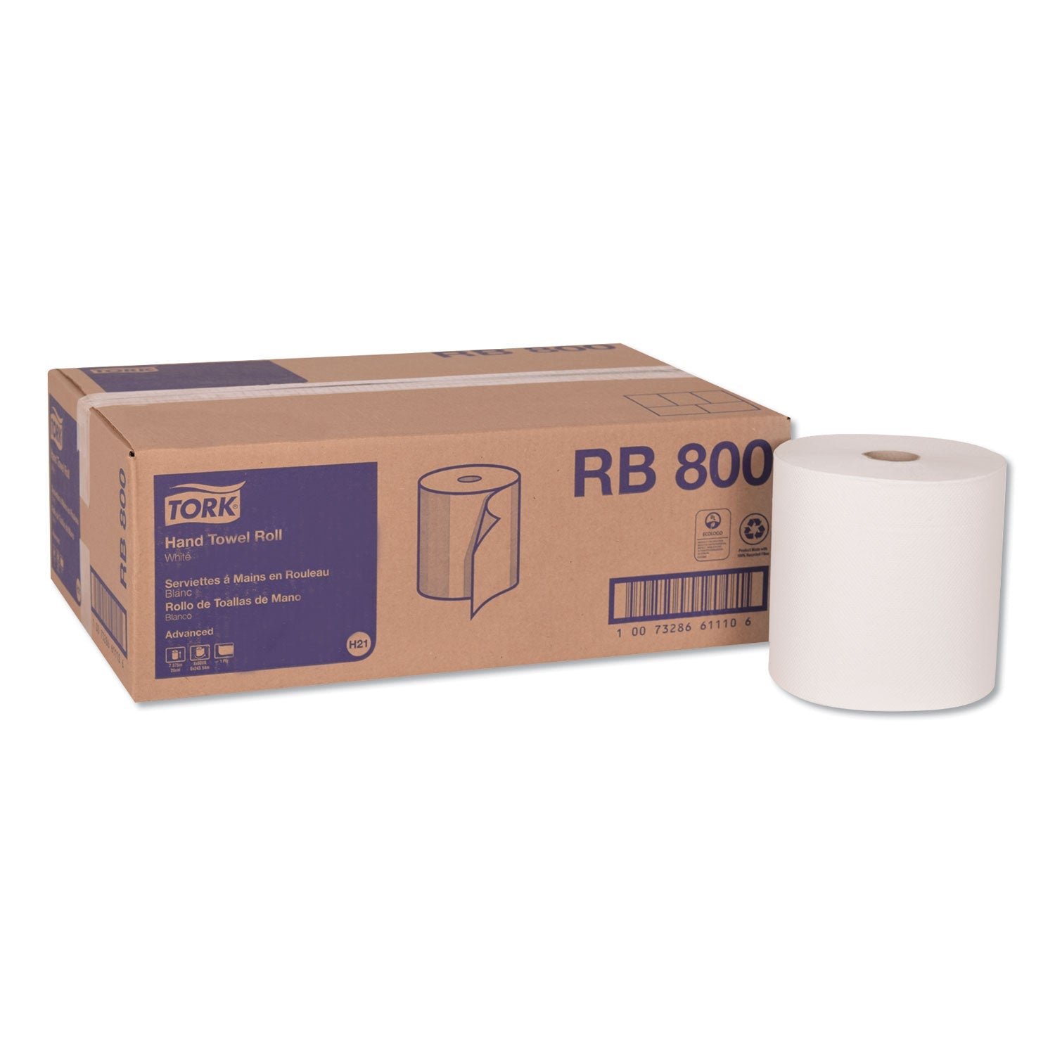 Tork® Advanced Hardwound Roll Towel, 1-Ply, 7.88" x 800 ft, White, 6 Rolls/Carton