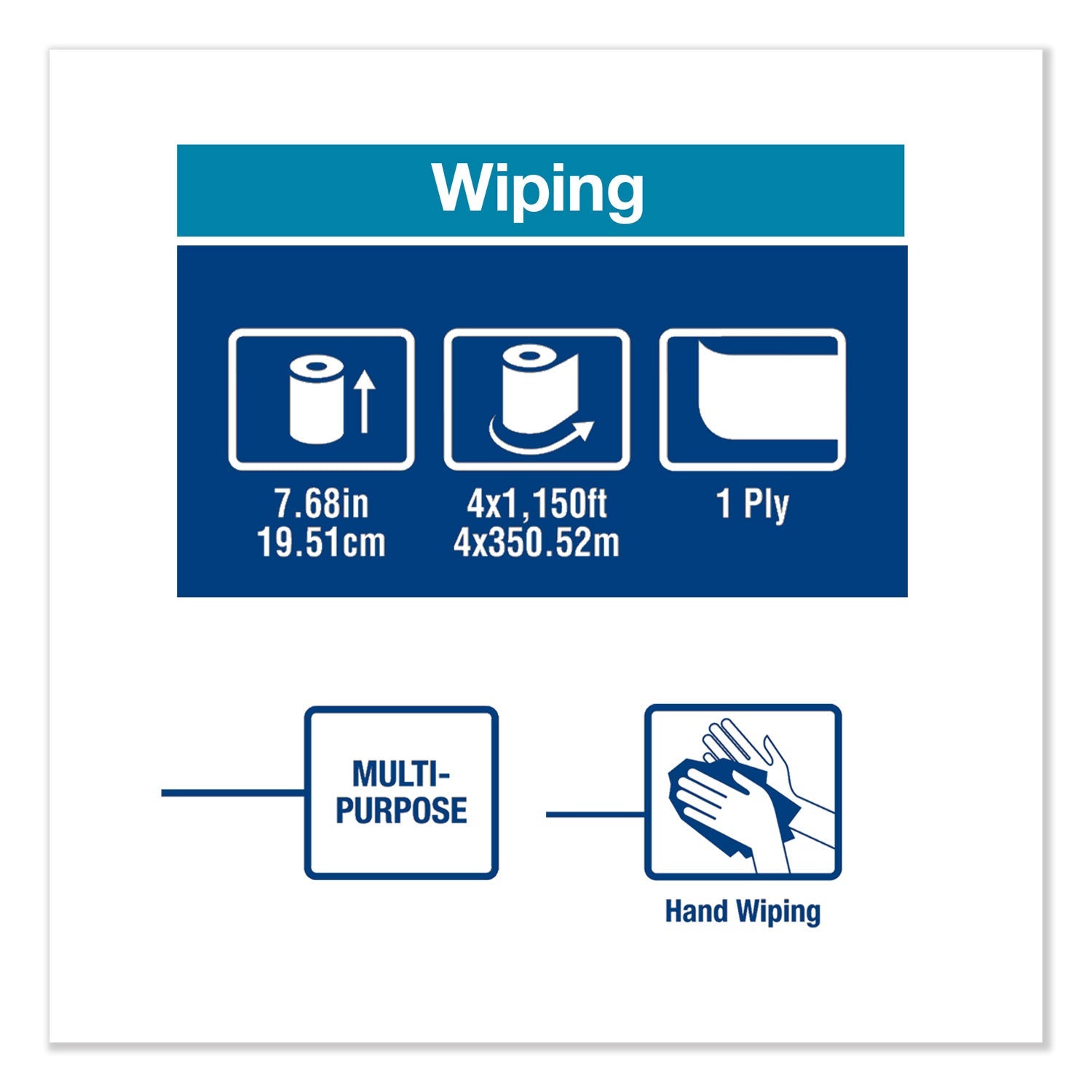 Tork® Basic Paper Wiper Roll Towel, 1-Ply, 7.68" x 1,150 ft, White, 4 Rolls/Carton