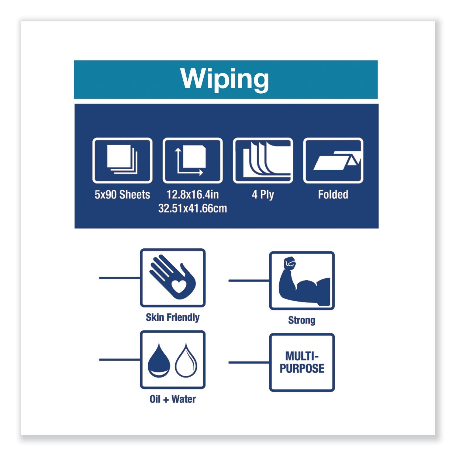 Tork® Industrial Paper Wiper, 4-Ply, 12.8 x 16.4, Unscented, Blue, 90/Pack, 5 Packs/Carton